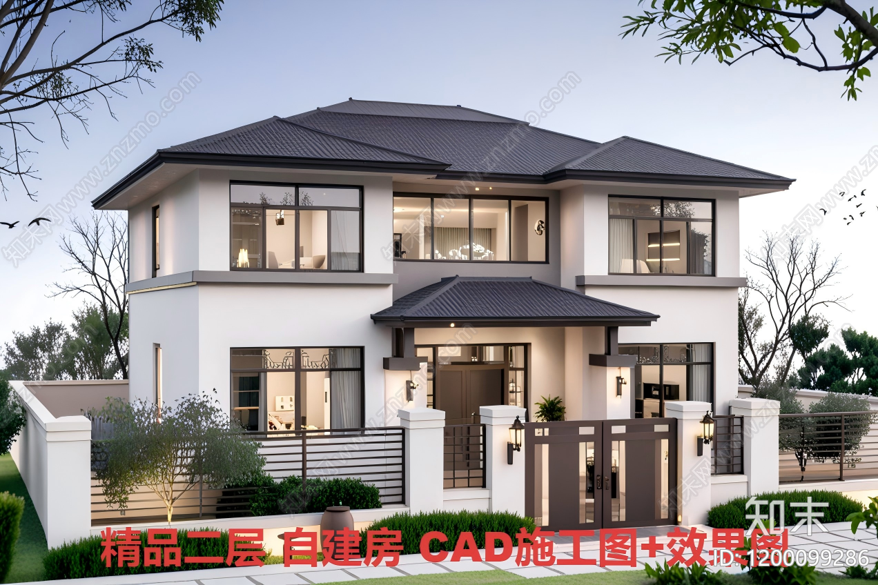 新中式别墅建筑施工图下载【ID:1200099286】