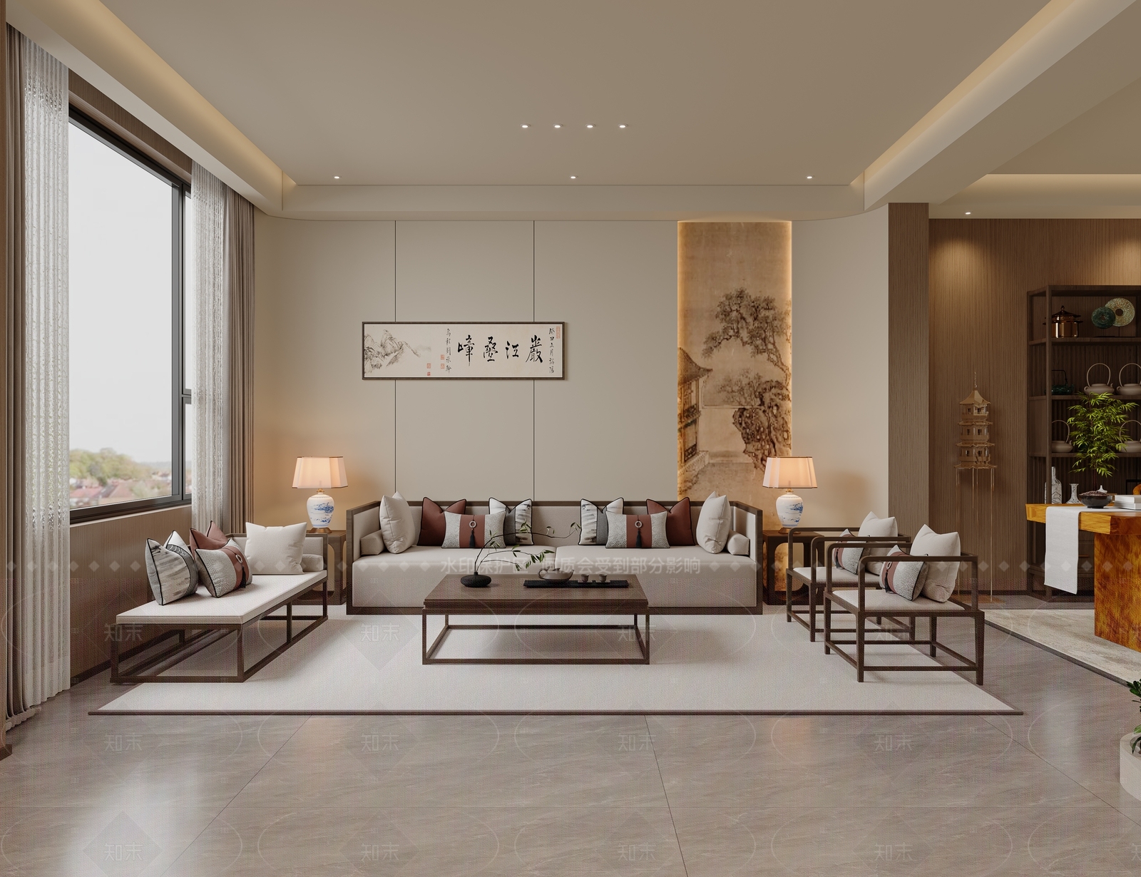 新中式民宿大厅3D模型下载【ID:1215176486】