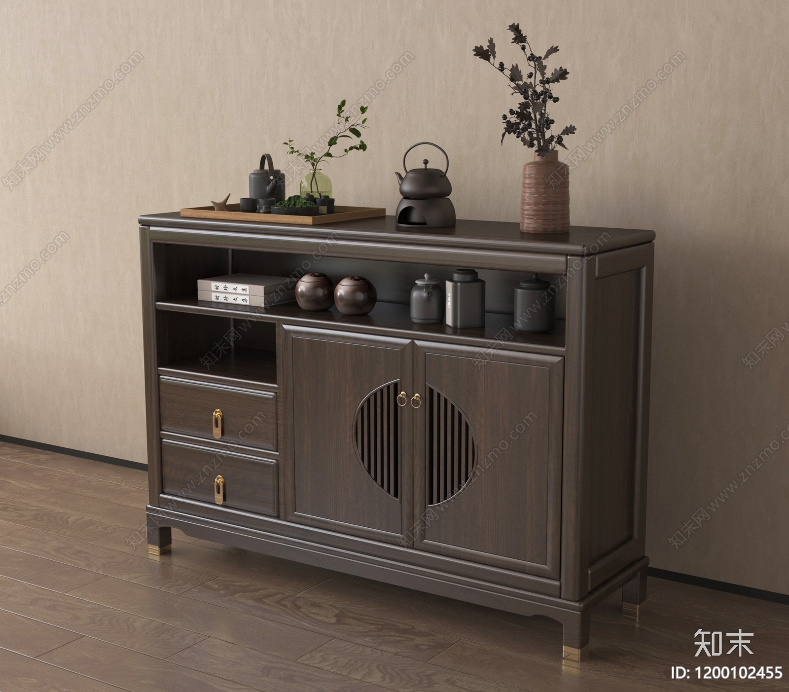新中式餐边柜SU模型下载【ID:1200102455】