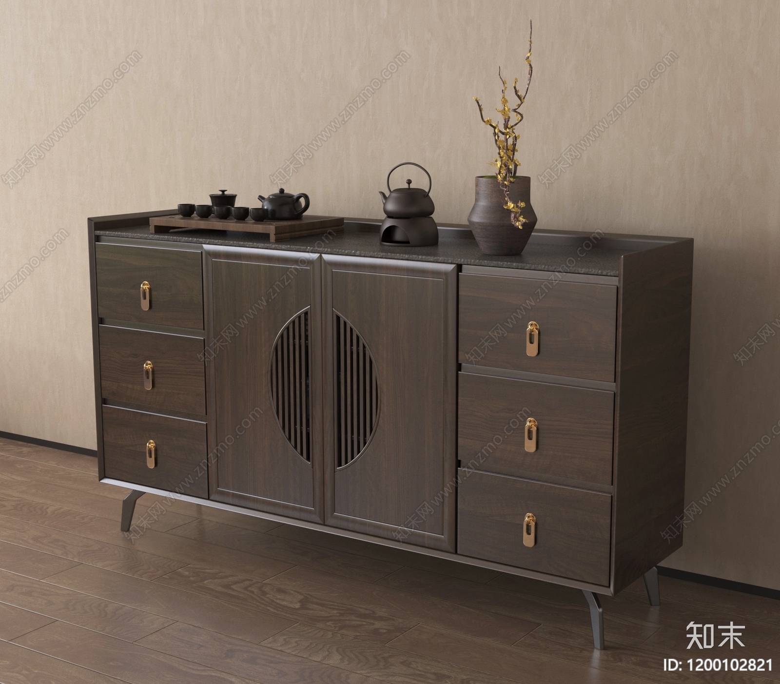 新中式餐边柜SU模型下载【ID:1200102821】