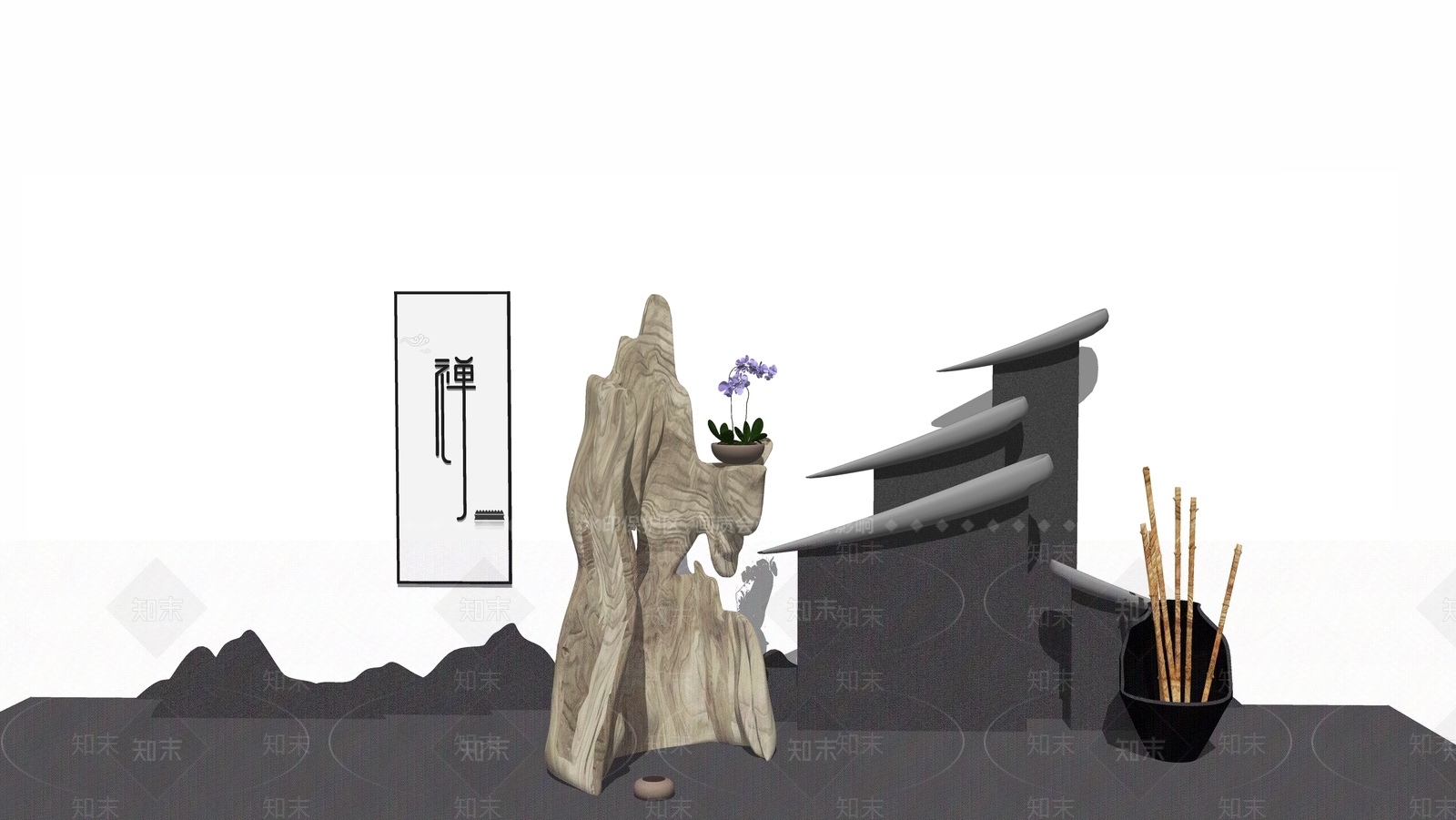 现代新中式其他景观小品SU模型下载【ID:1200103165】