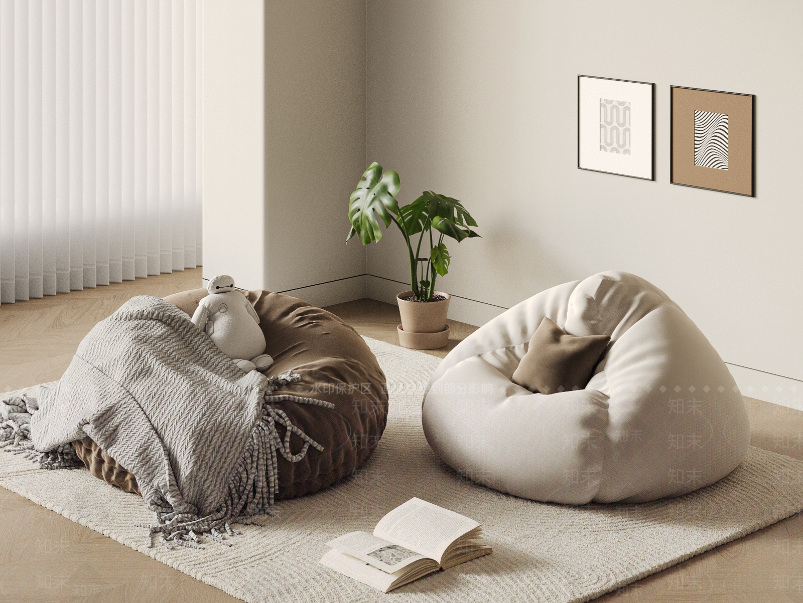 现代奶油懒人沙发SU模型下载【ID:1200103240】