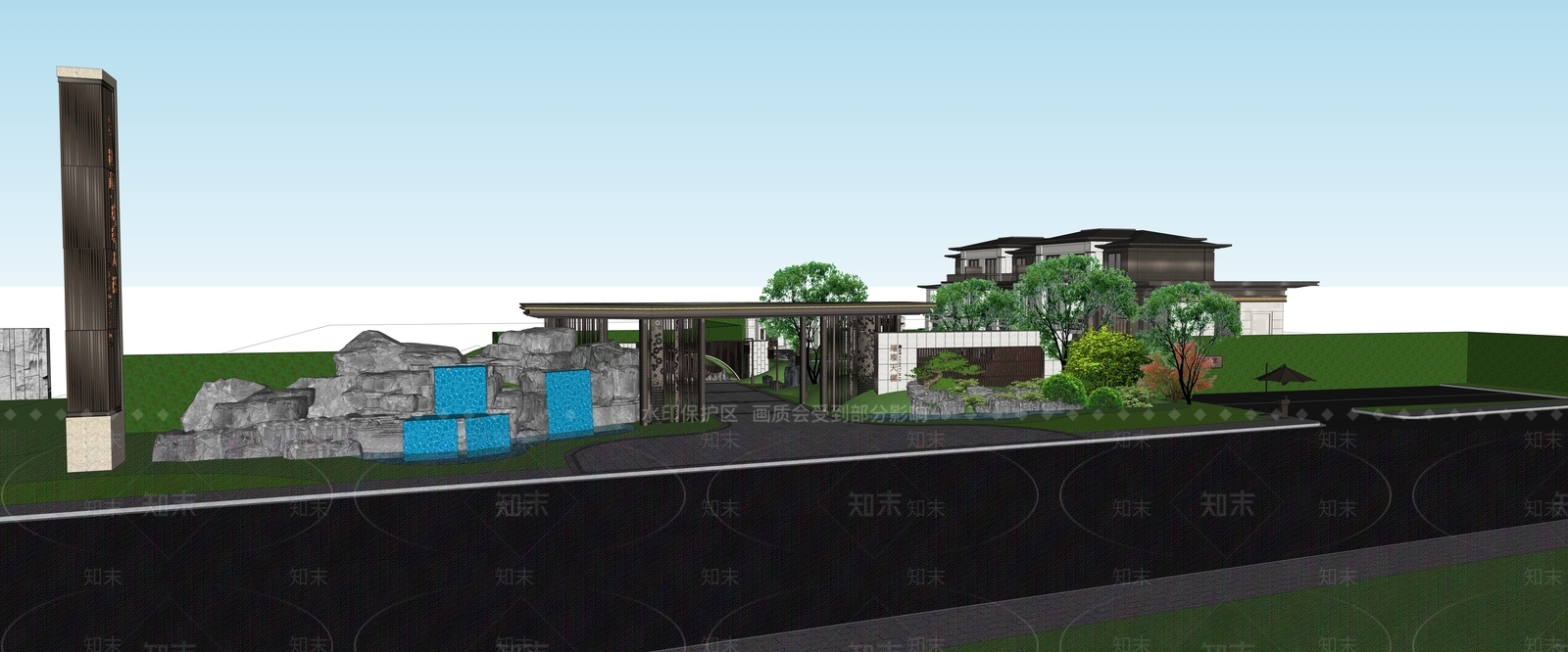 现代售楼处建筑SU模型下载【ID:1200104418】