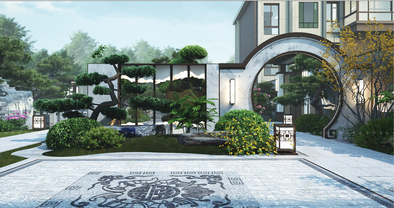 新中式中式别墅庭院SU模型下载【ID:1200106020】