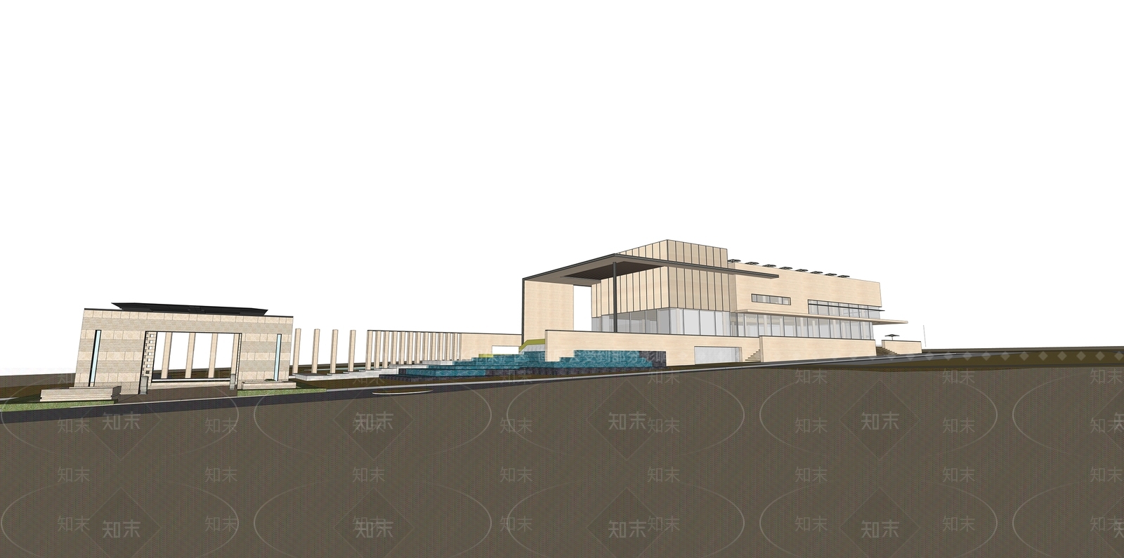 现代售楼处建筑SU模型下载【ID:1200106399】