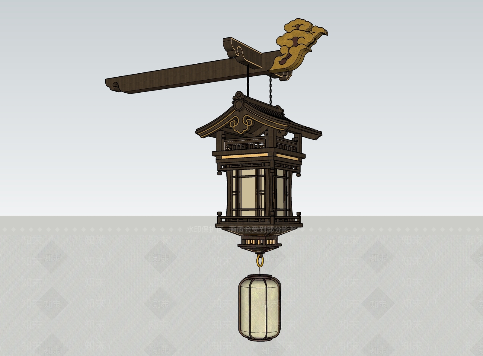 中式复古灯笼SU模型下载【ID:1200108282】