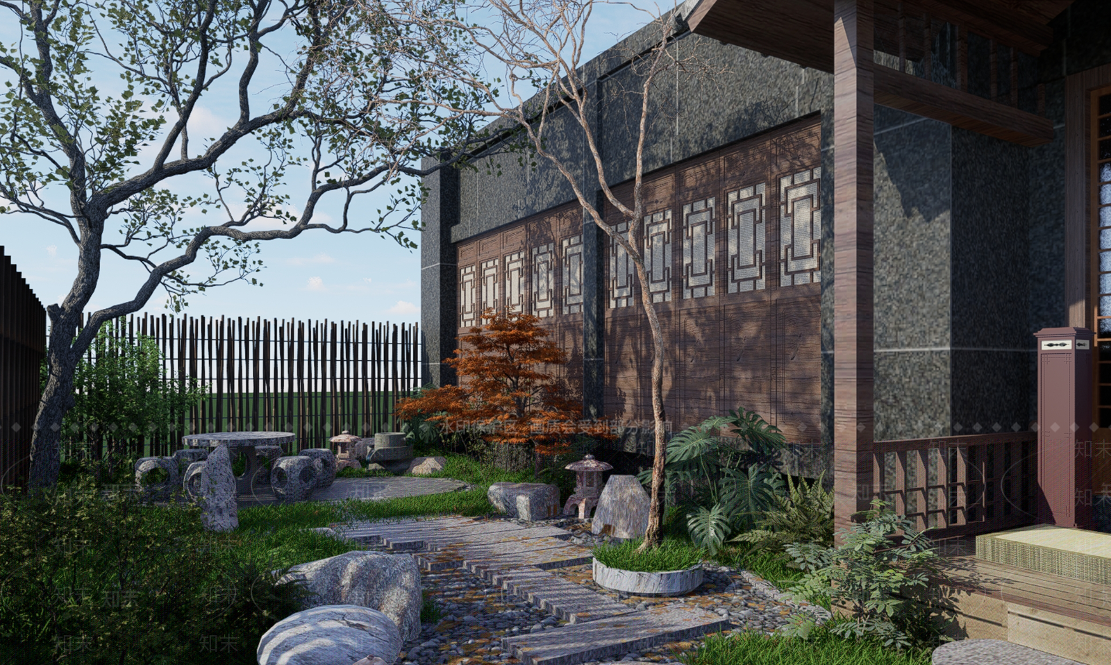 中式日式休憩花园SU模型下载【ID:1200115072】