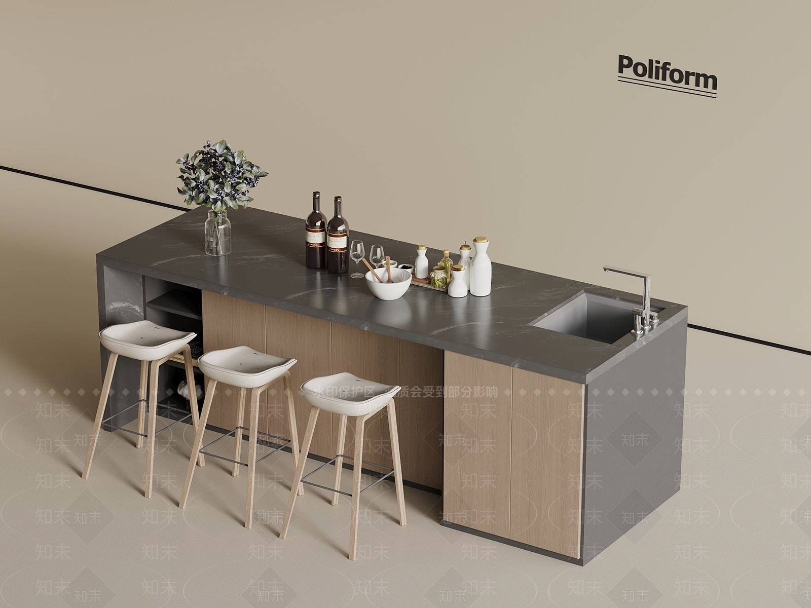 现代意式吧台3D模型下载【ID:1200118461】