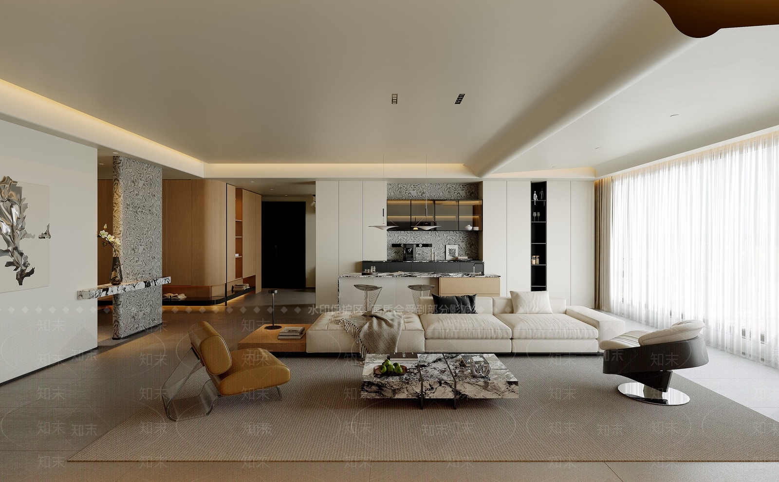 现代极简家居客厅3D模型下载【ID:1200122937】