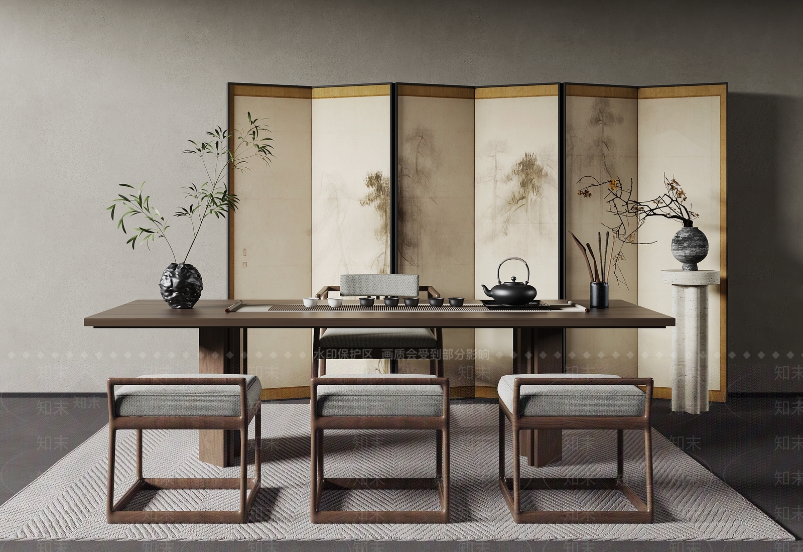 现代茶桌椅3D模型下载【ID:1200126362】