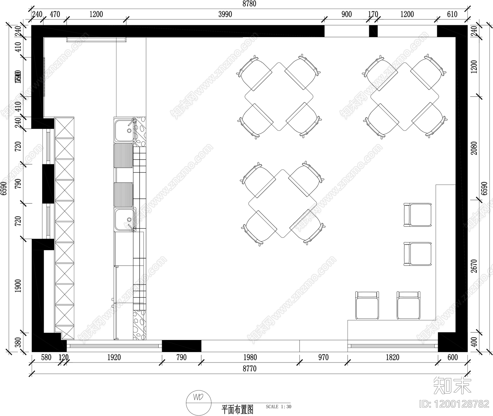 现代奶茶店施工图下载【ID:1200128782】