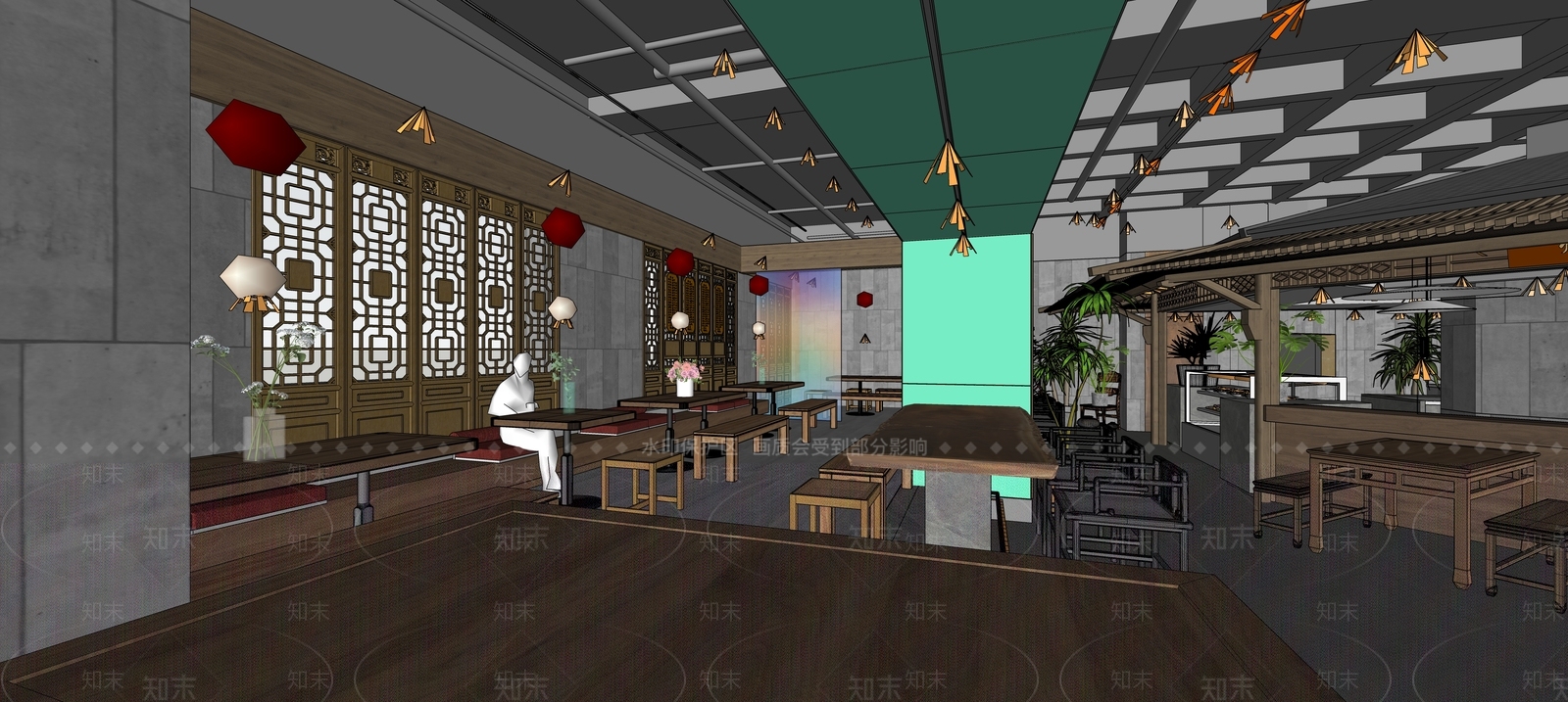 新中式现代中餐厅SU模型下载【ID:1200130971】