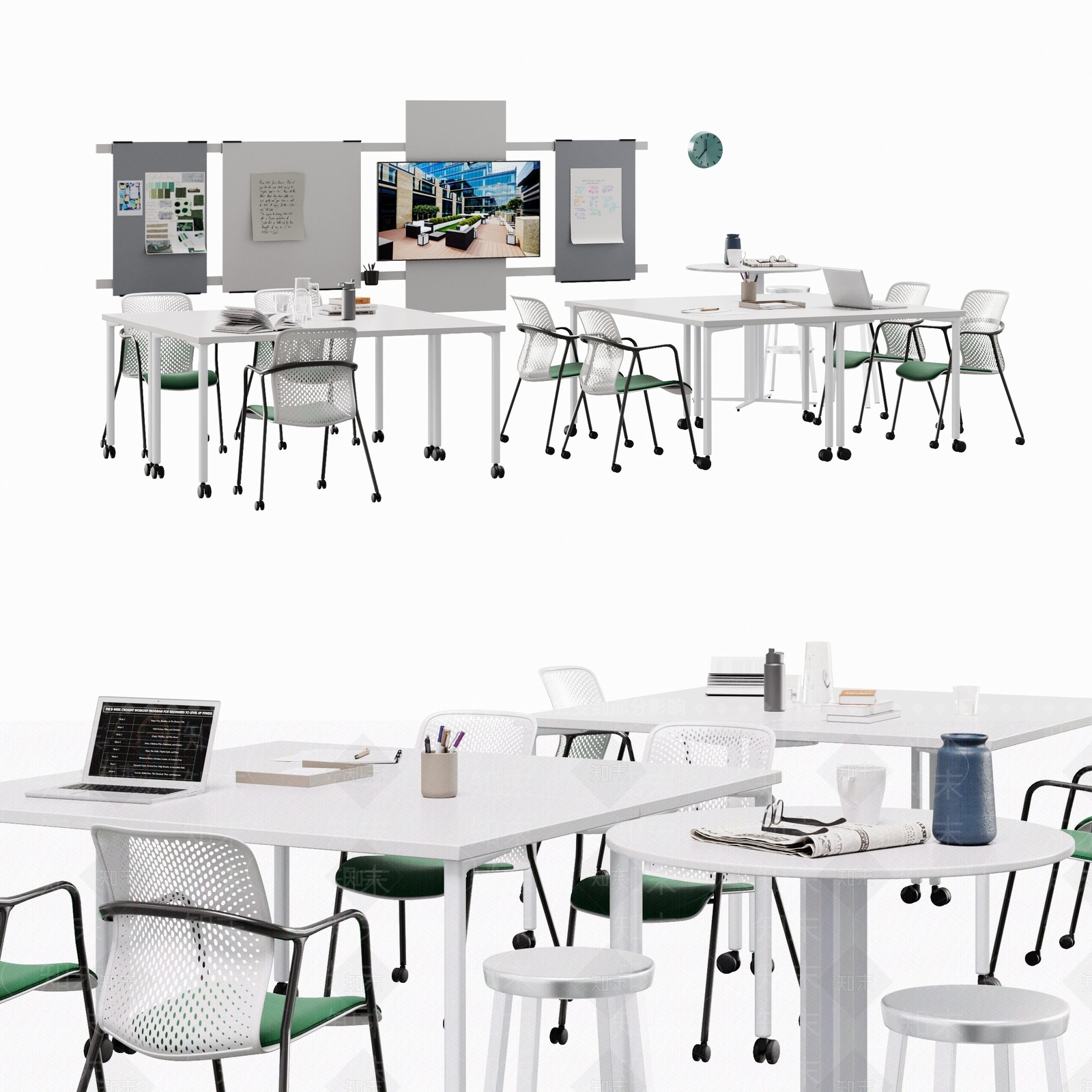 现代极简办公桌椅3D模型下载【ID:1200131427】