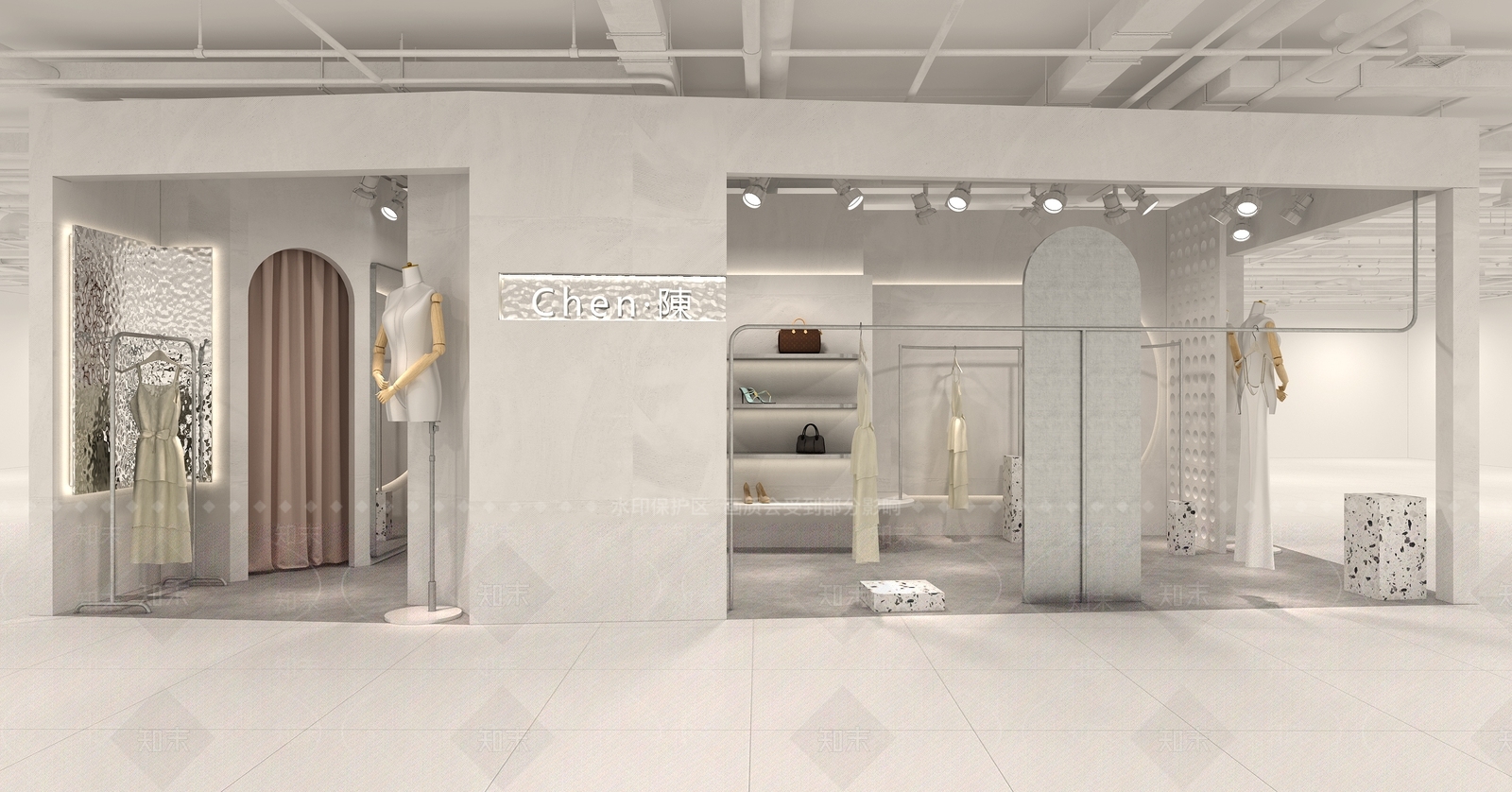 现代奶油服装店3D模型下载【ID:1200133413】