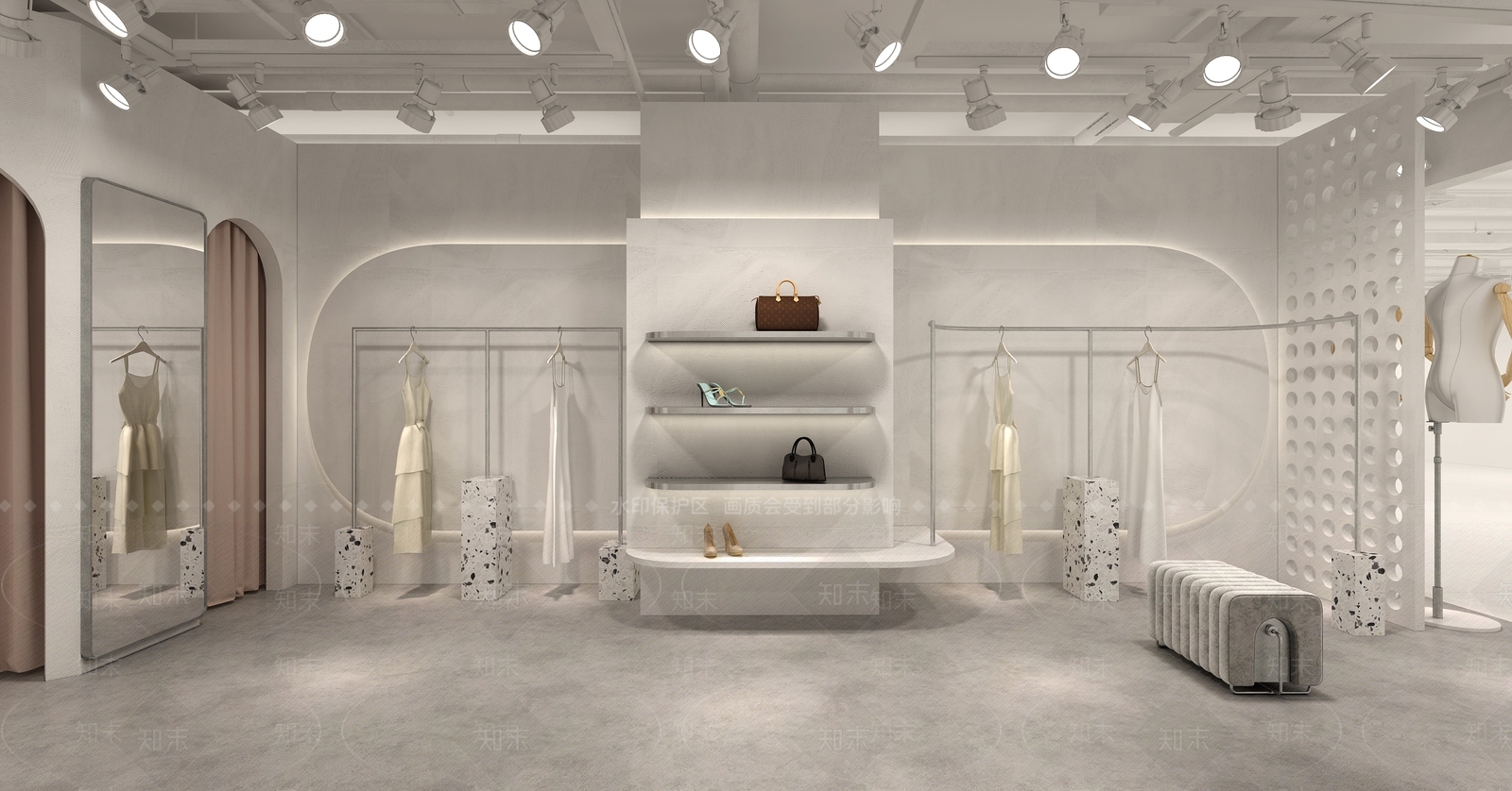 现代奶油服装店3D模型下载【ID:1200133413】