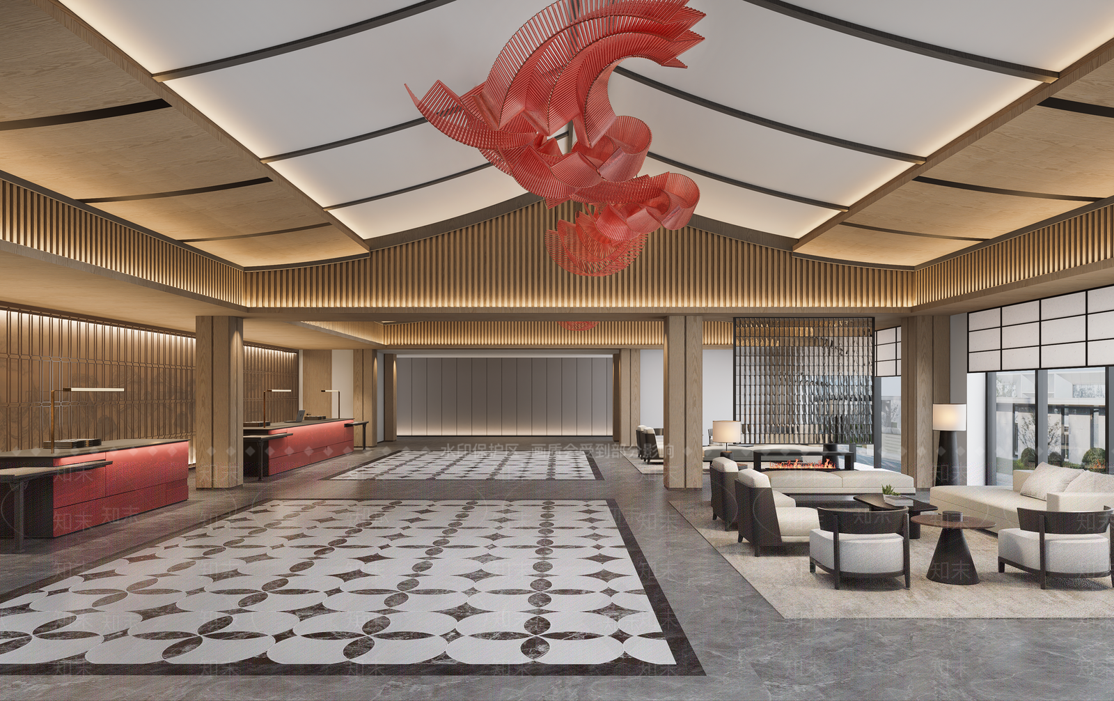 中式酒店大堂SU模型下载【ID:1200198844】