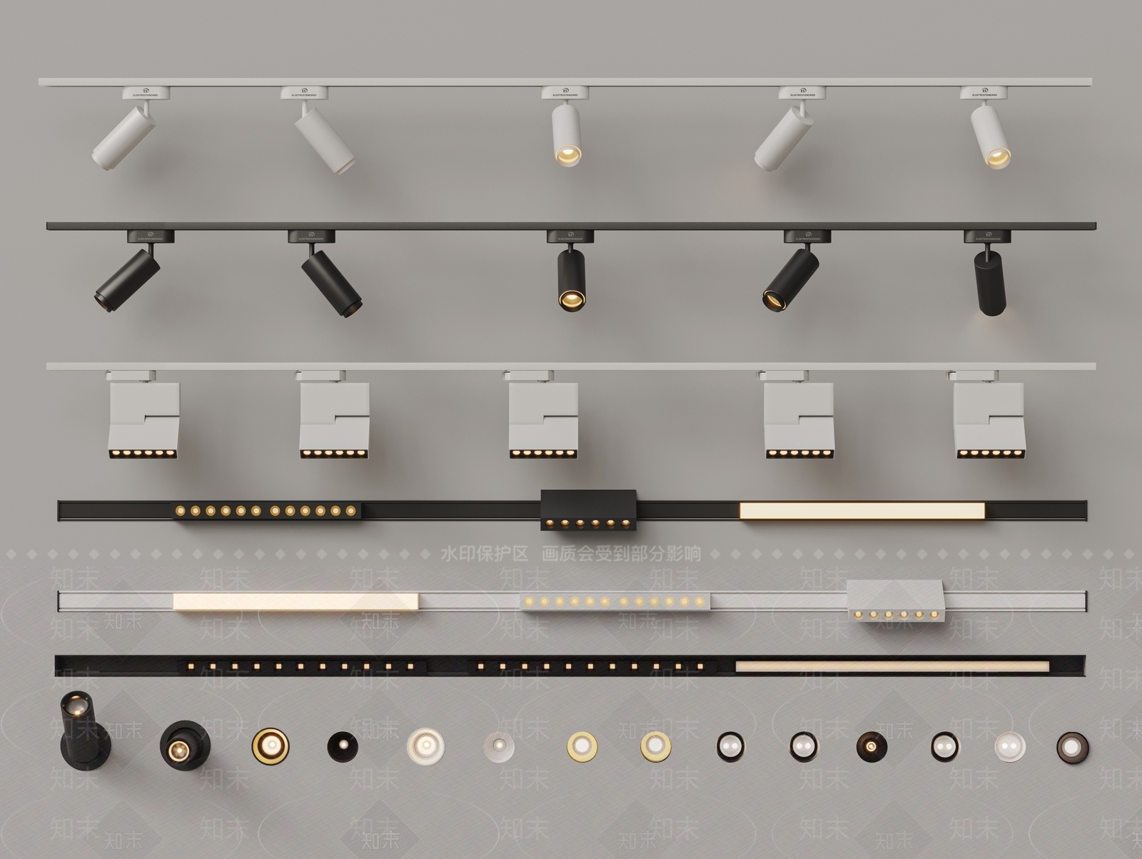 现代筒灯射灯组合3D模型下载【ID:1200135992】