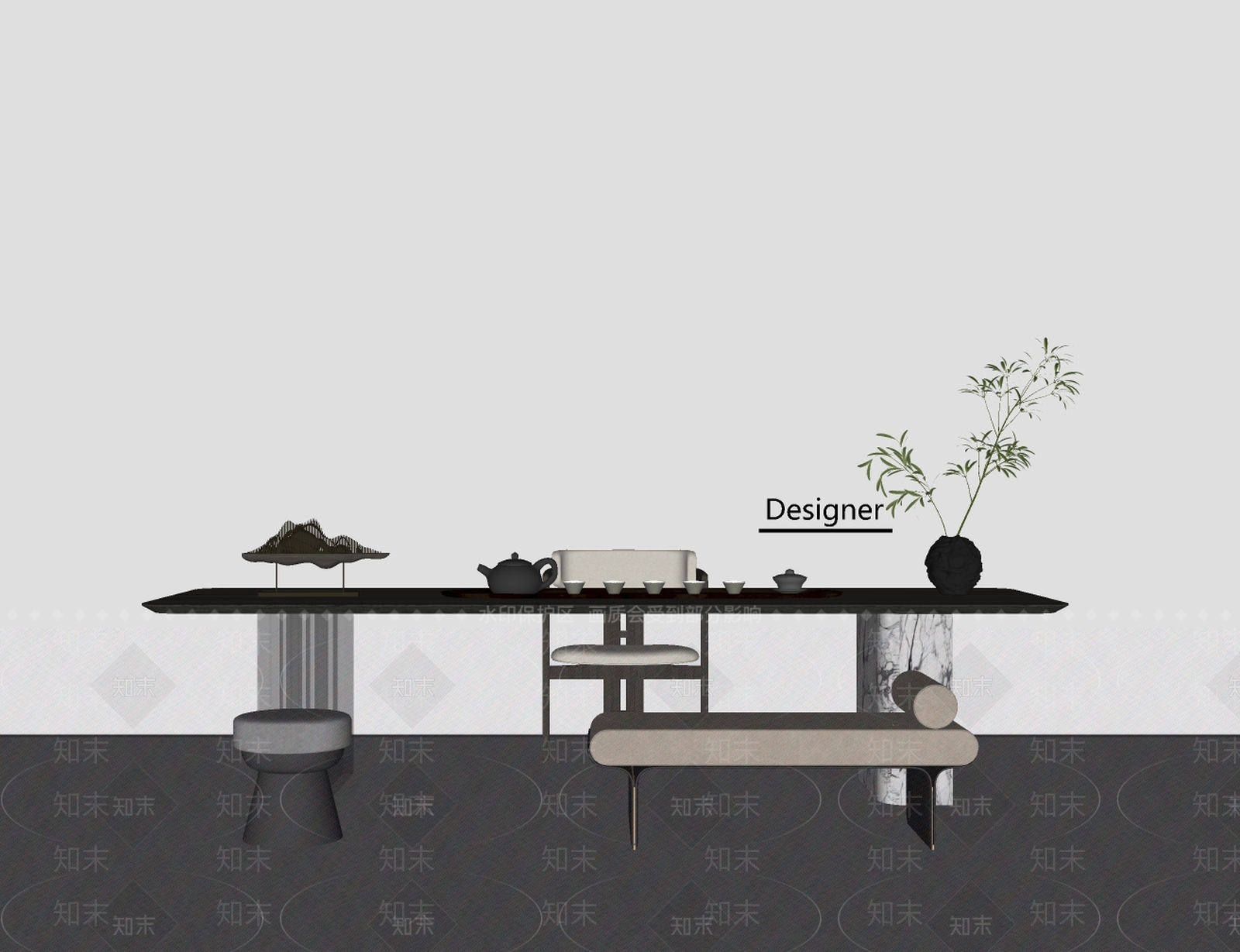 现代简约茶桌椅SU模型下载【ID:1200137525】