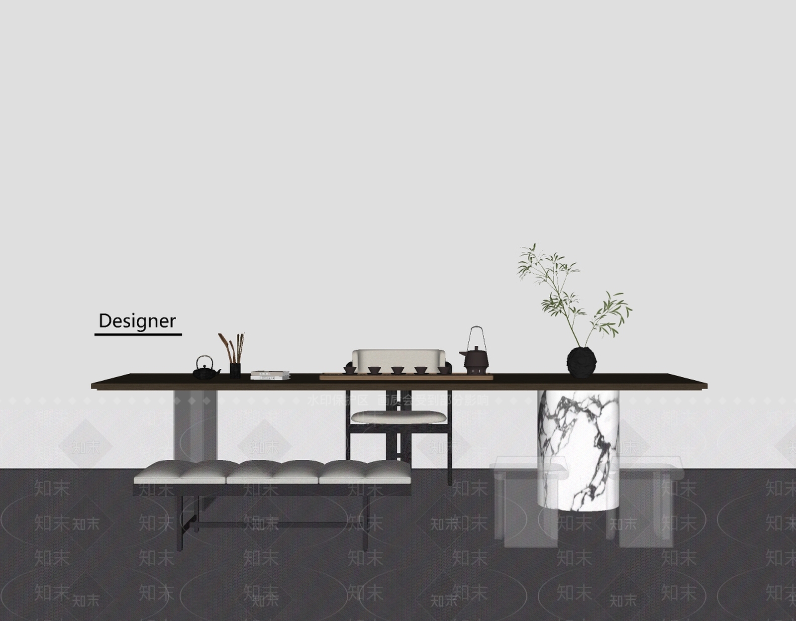 现代简约茶桌椅SU模型下载【ID:1200137836】