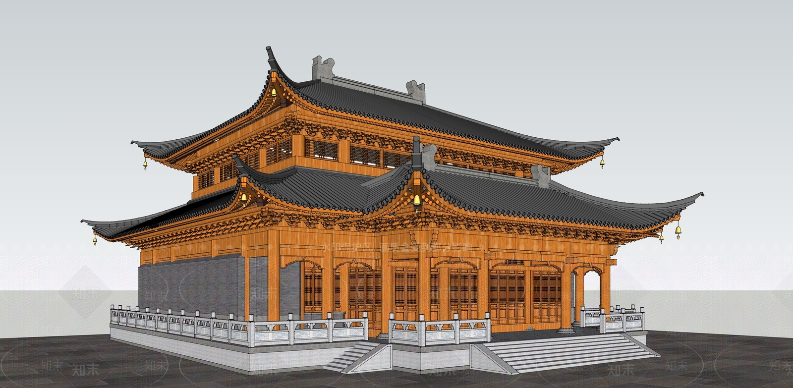 中式寺庙建筑SU模型下载【ID:1200141671】