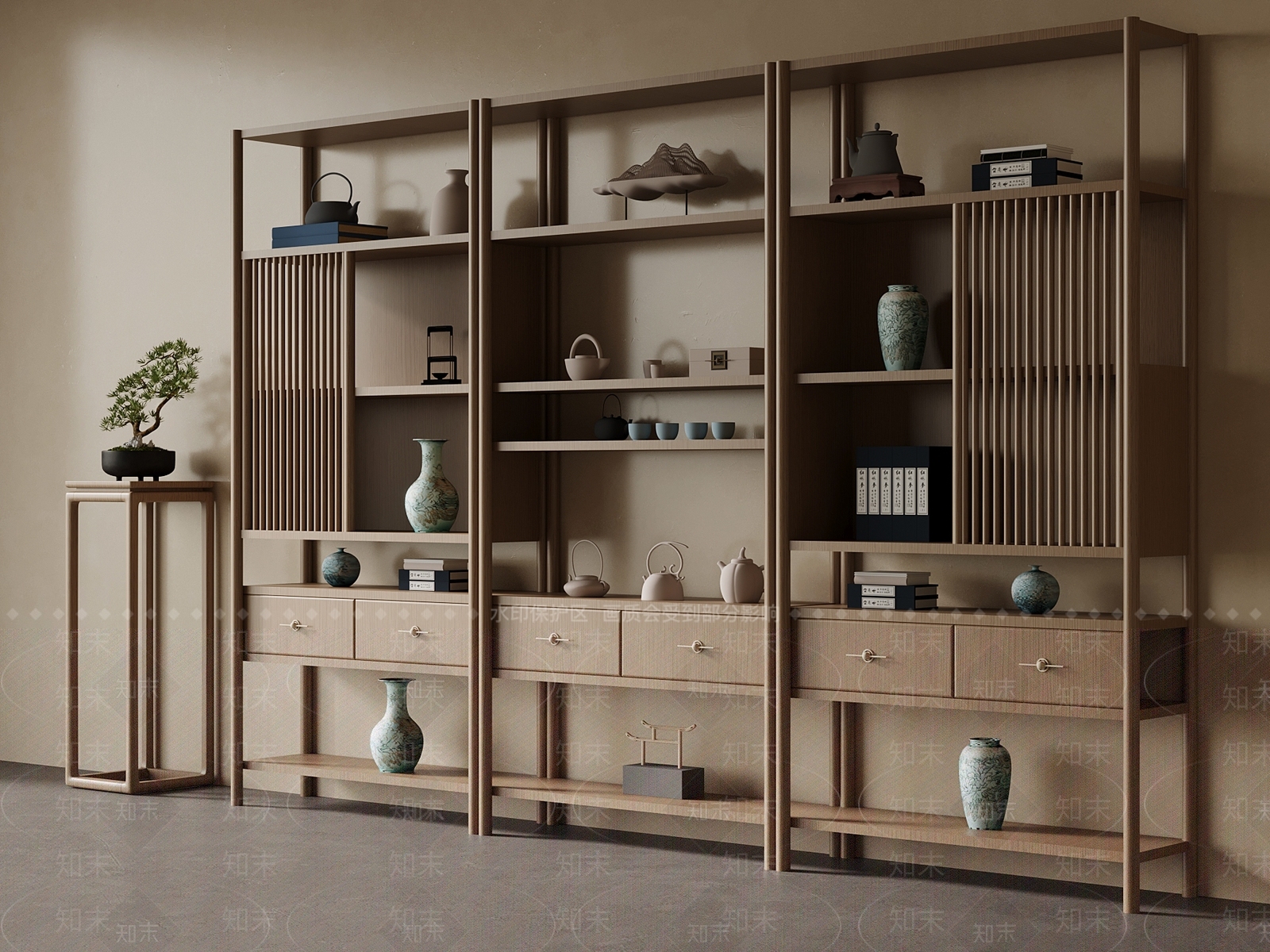 新中式博古架3D模型下载【ID:1200141312】