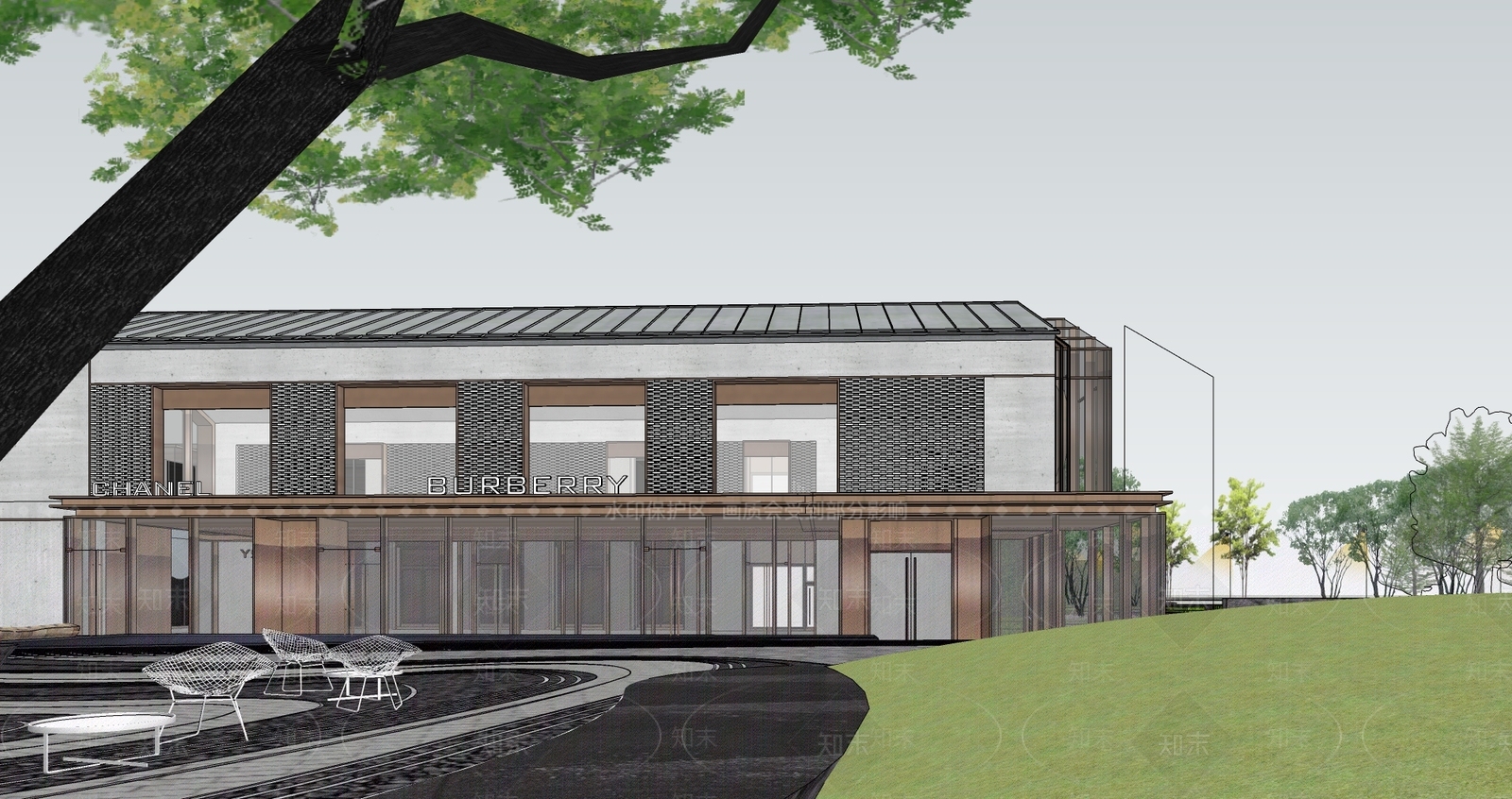 现代新中式售楼处建筑SU模型下载【ID:1200142603】