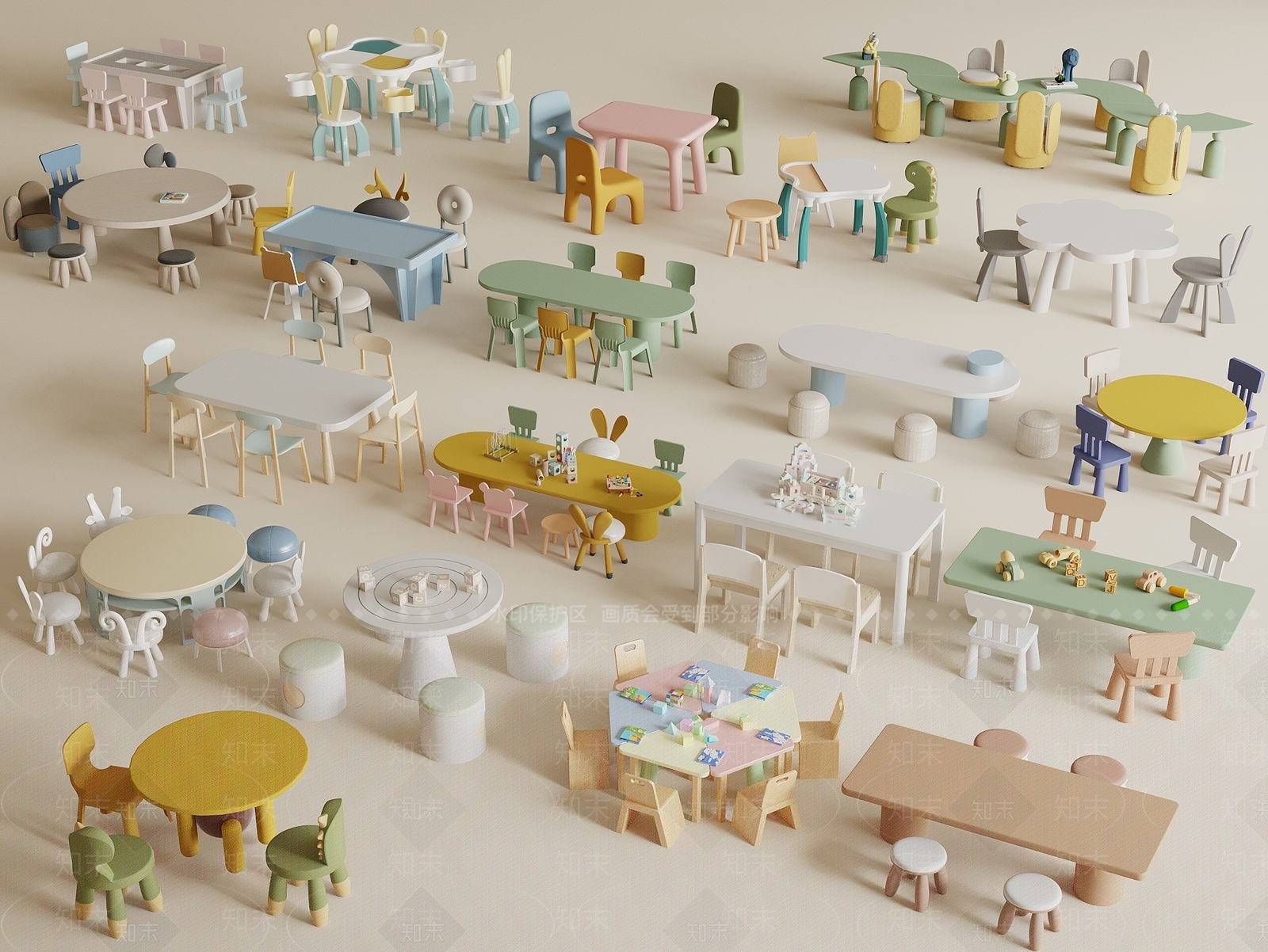 现代儿童桌椅SU模型下载【ID:1200146859】