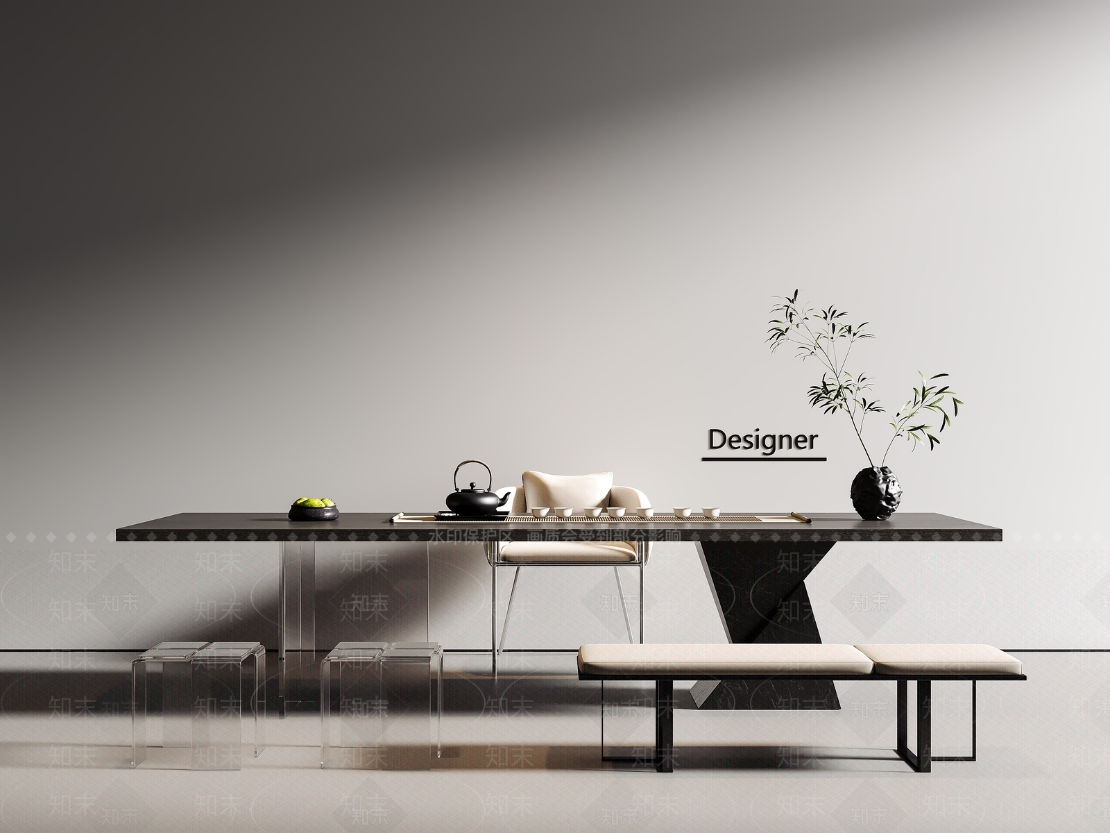 现代简约茶桌椅SU模型下载【ID:1200147297】