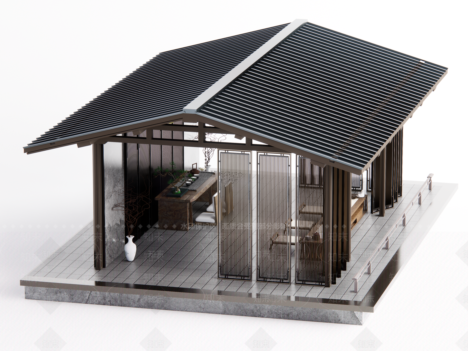 新中式廊架SU模型下载【ID:1200147888】