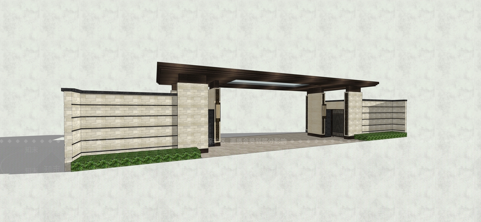 新中式入口大门SU模型下载【ID:1200153058】