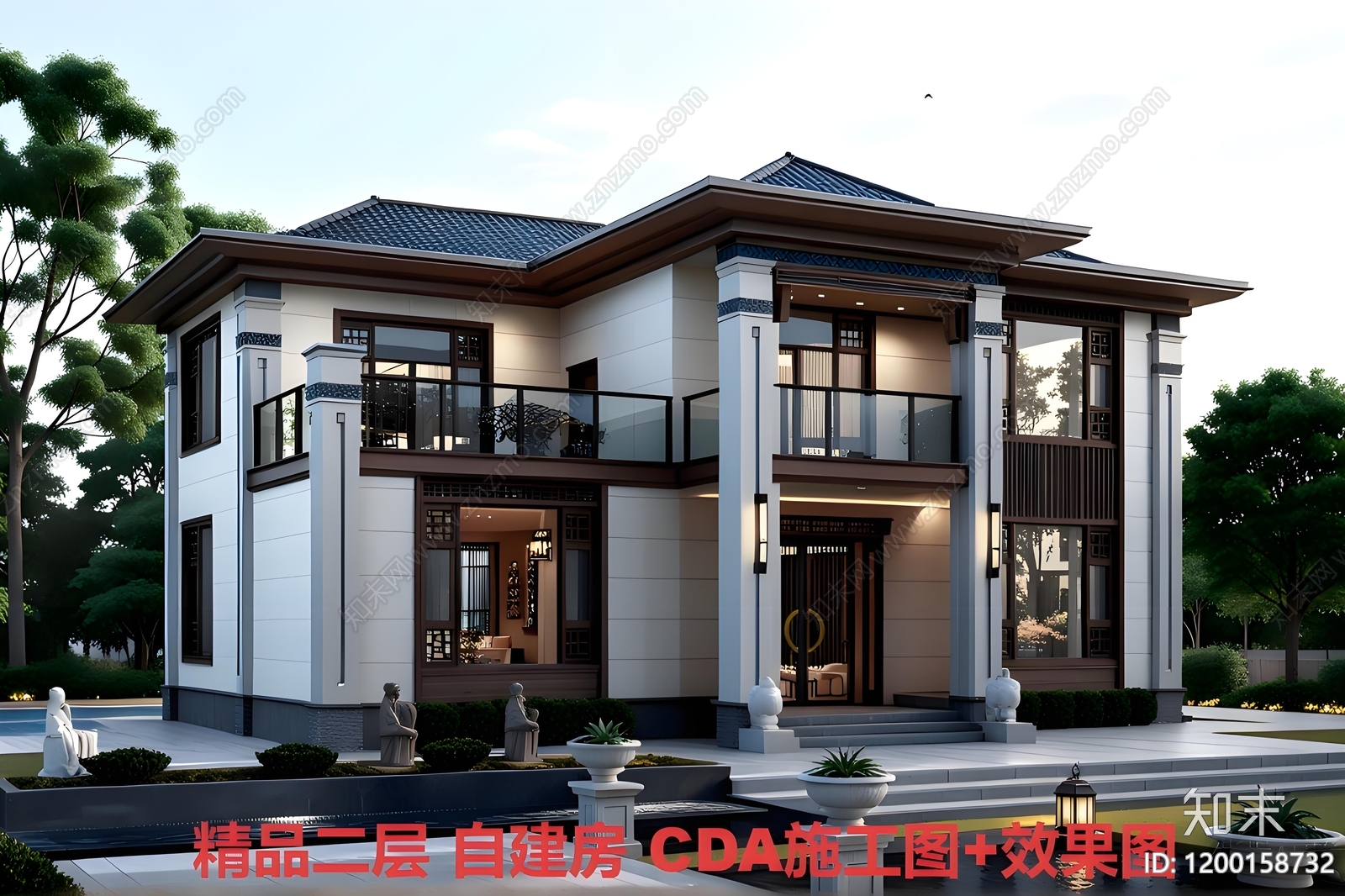 新中式别墅建筑施工图下载【ID:1200158732】