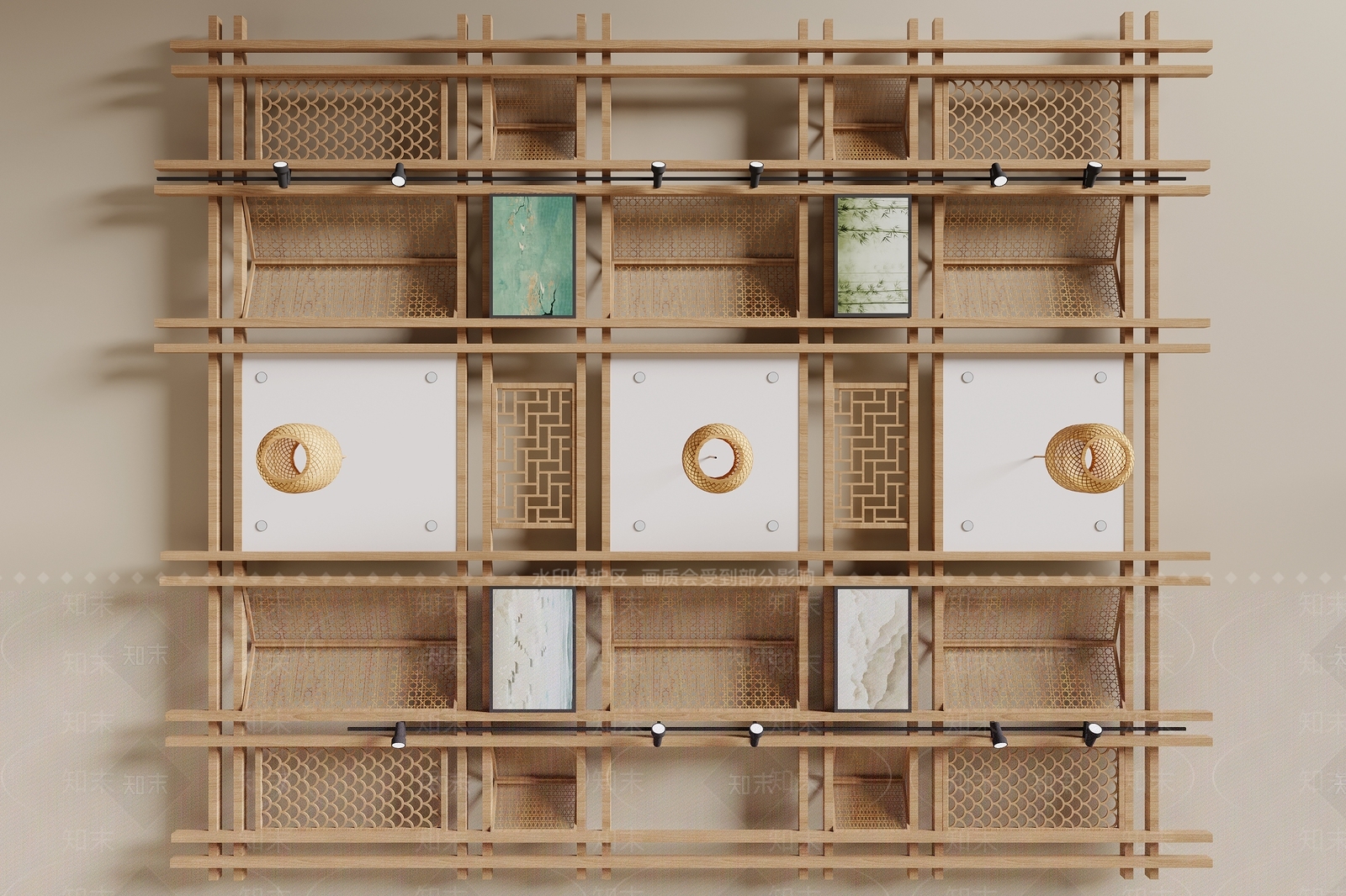 新中式吊顶SU模型下载【ID:1200159864】