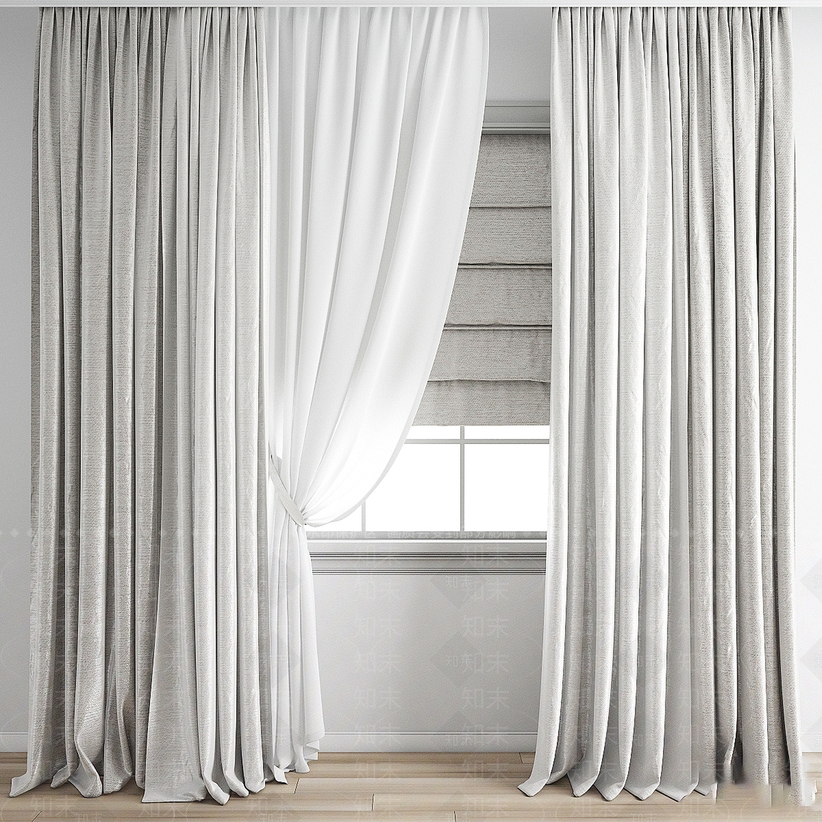 现代北欧通用窗帘3D模型下载【ID:1200168501】