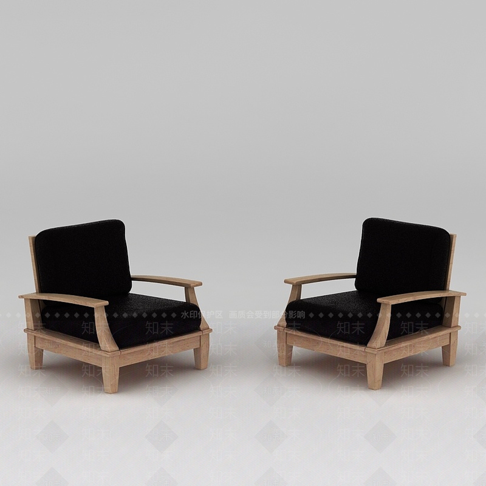 现代实木黑色单人沙发3D模型下载【ID:1200169517】