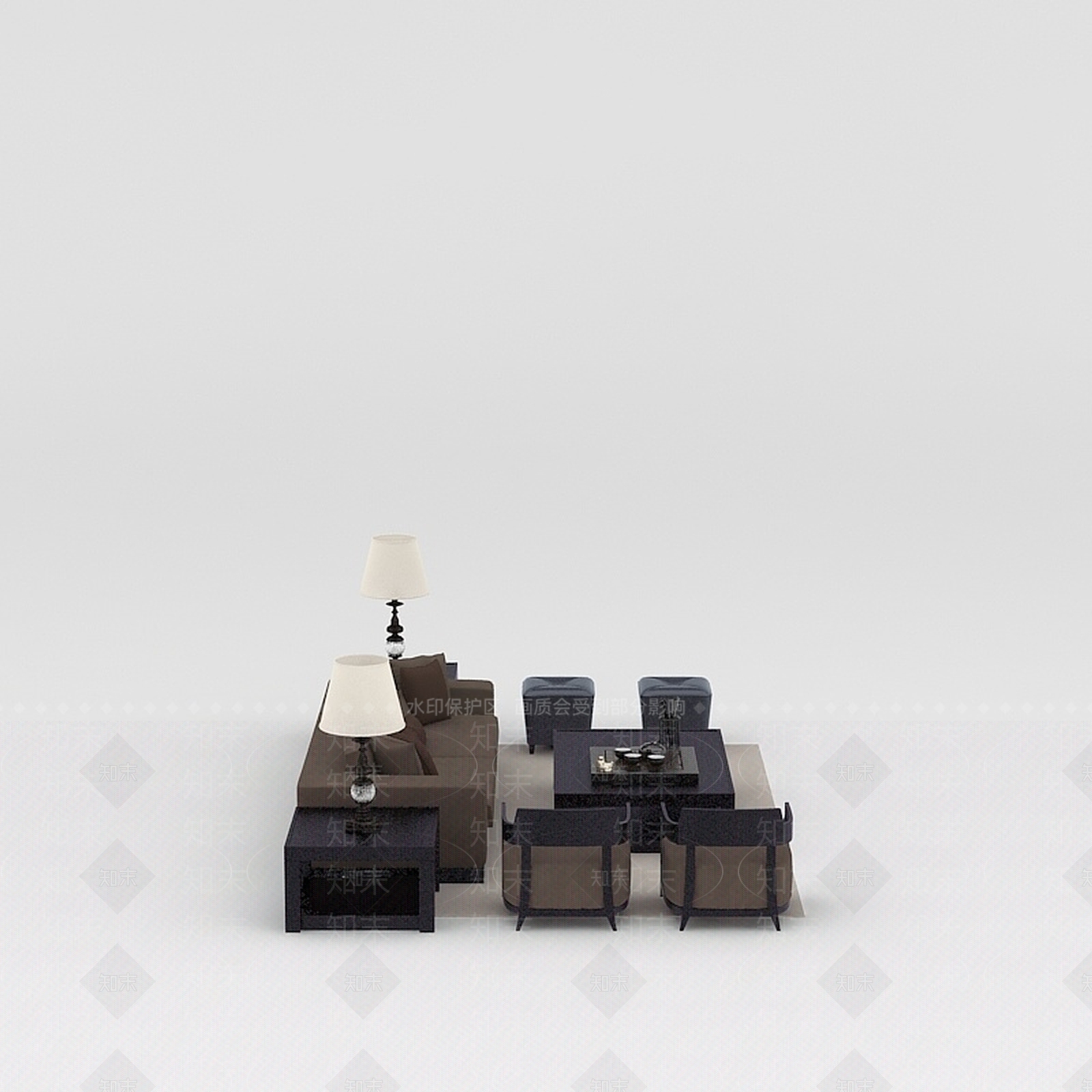 现代咖色布艺组合沙发3D模型下载【ID:1200169606】