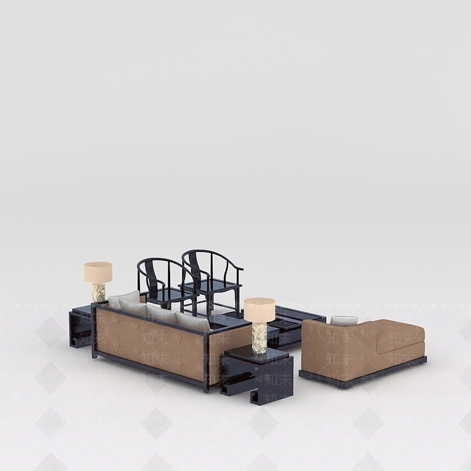 中式组合沙发3D模型下载【ID:1200169820】
