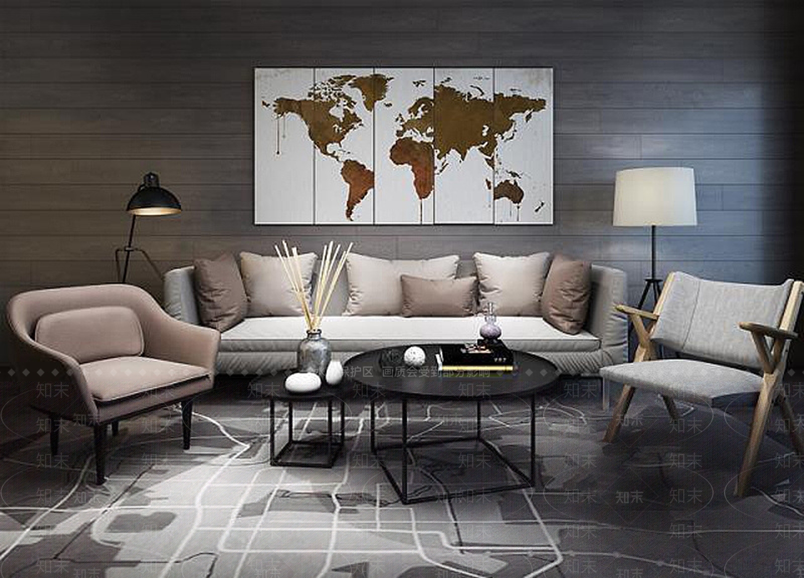 现代沙发家具组合3D模型下载【ID:1200170526】