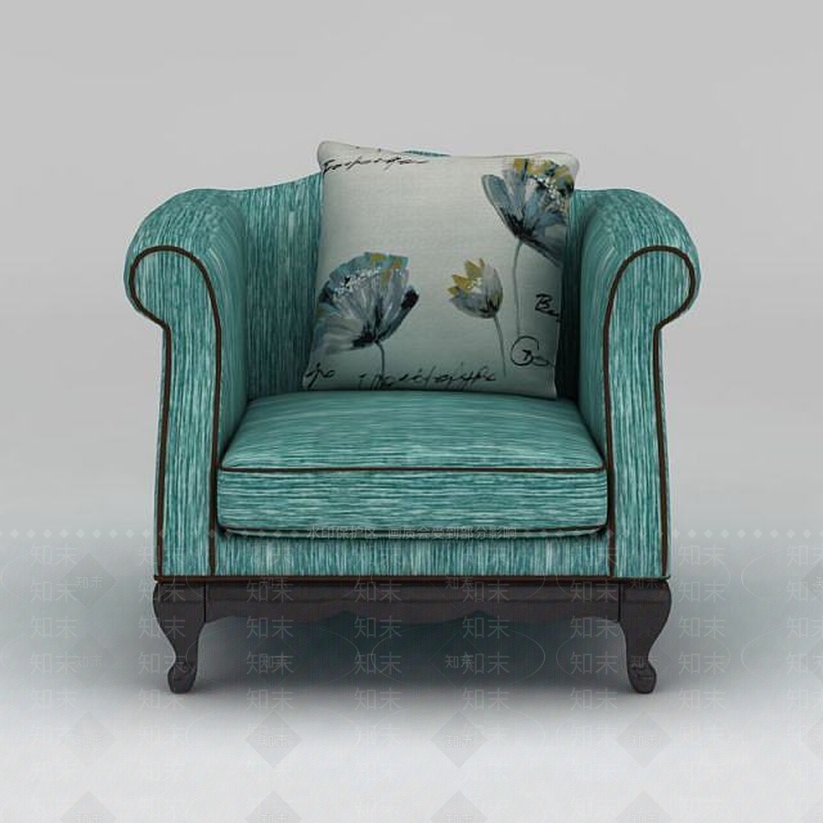 欧式古典欧式蓝色布艺沙发椅3D模型下载【ID:1200171520】