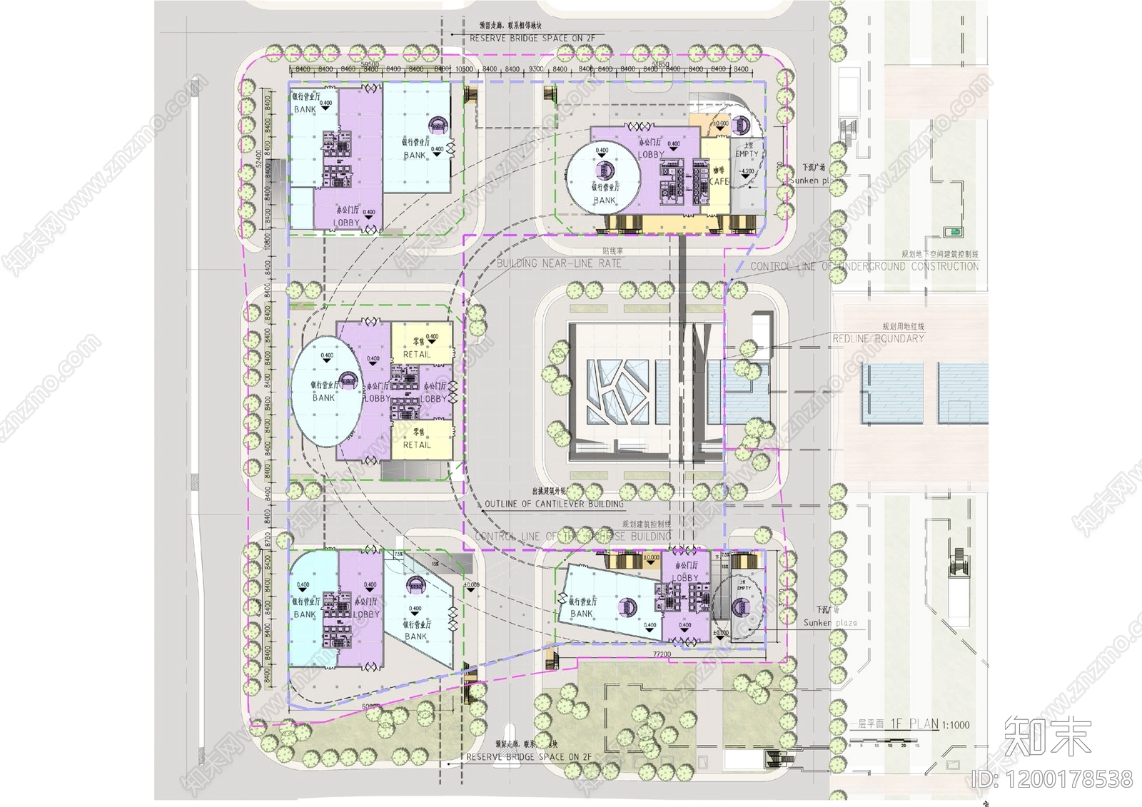 现代产业园建筑cad施工图下载【ID:1200178538】