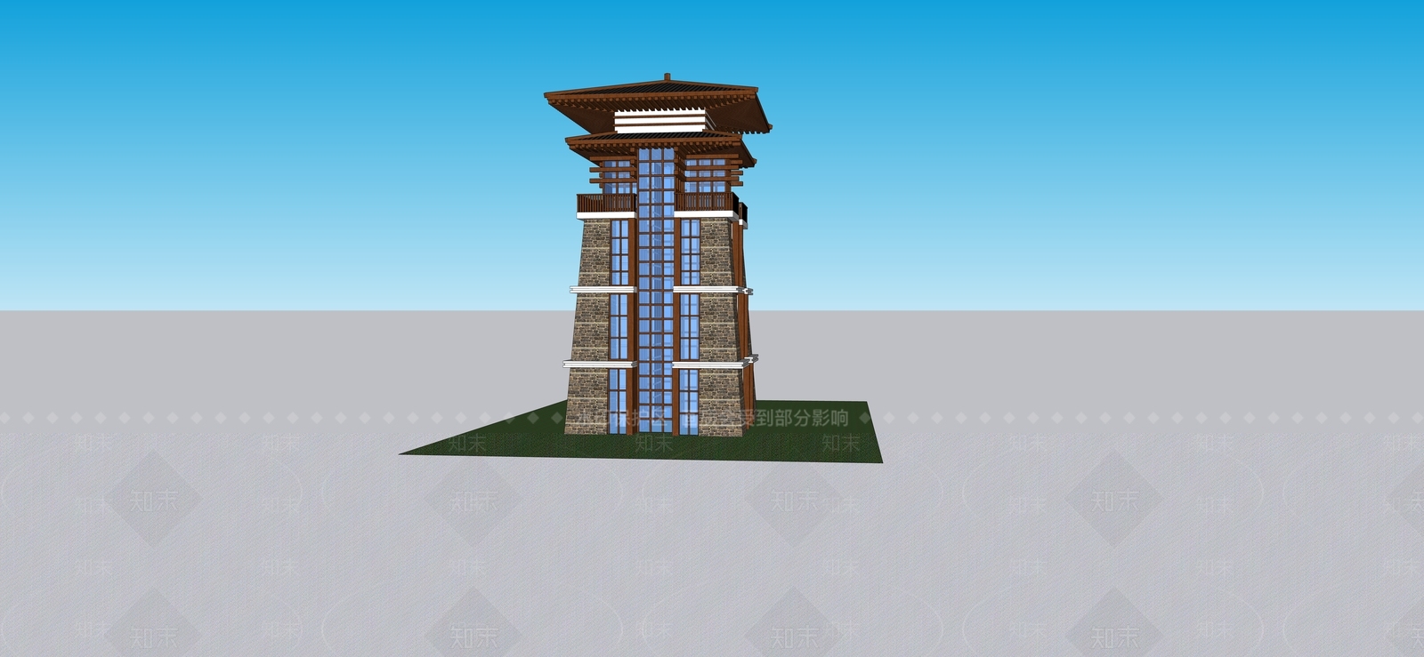 新中式塔楼SU模型下载【ID:1200180702】