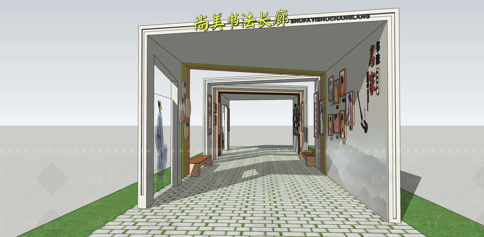 新中式简约廊架SU模型下载【ID:1200183138】
