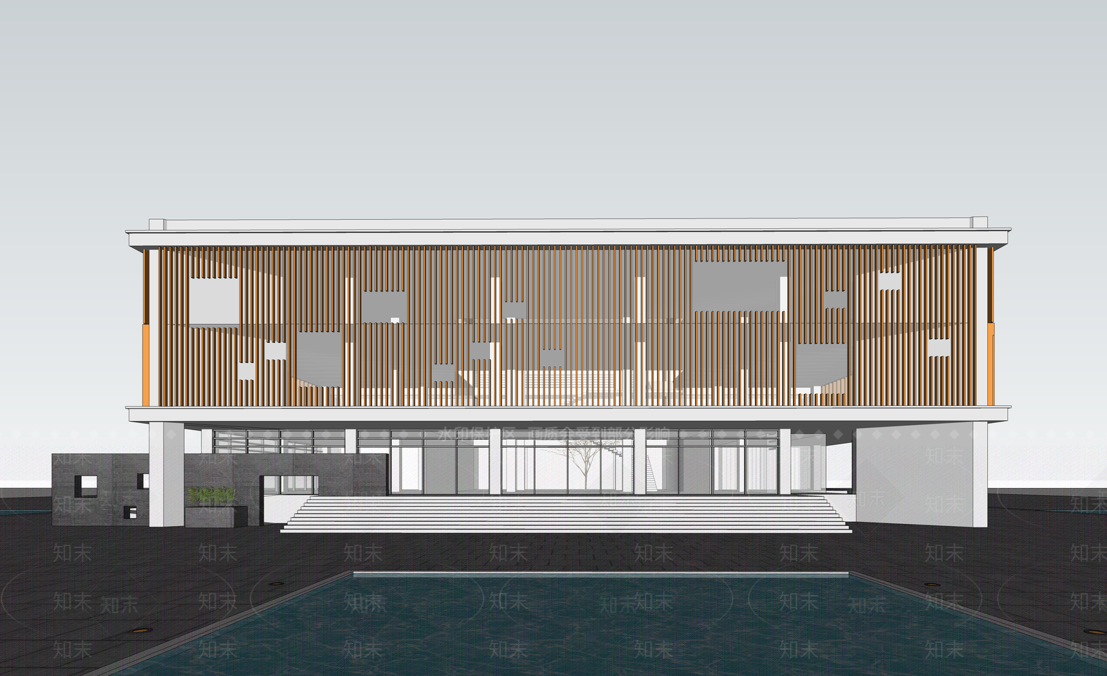 现代图书馆建筑SU模型下载【ID:1200182418】