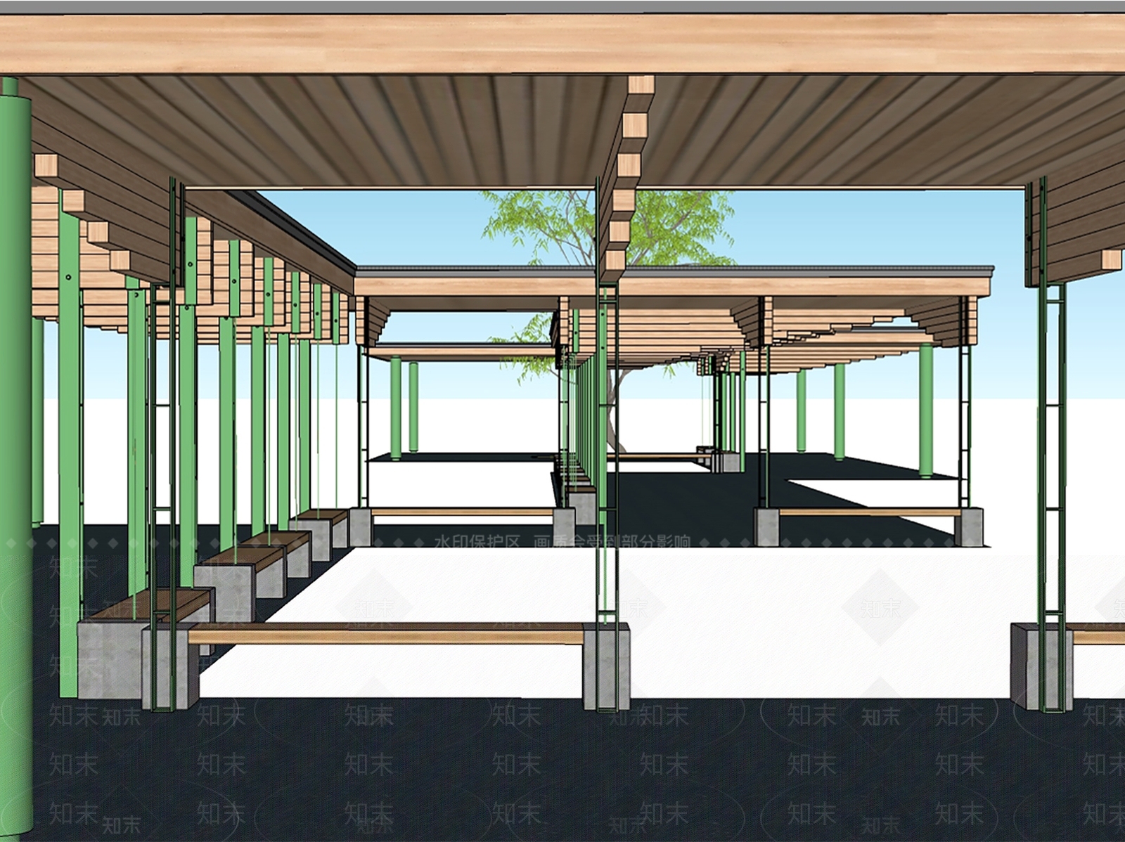 现代新中式连廊SU模型下载【ID:1200187921】