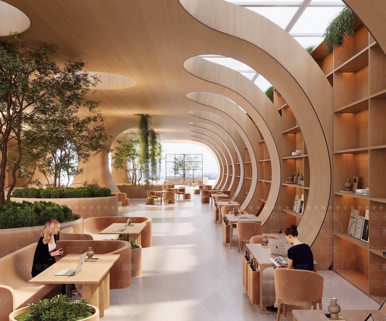 原木现代图书馆3D模型下载【ID:1200188219】