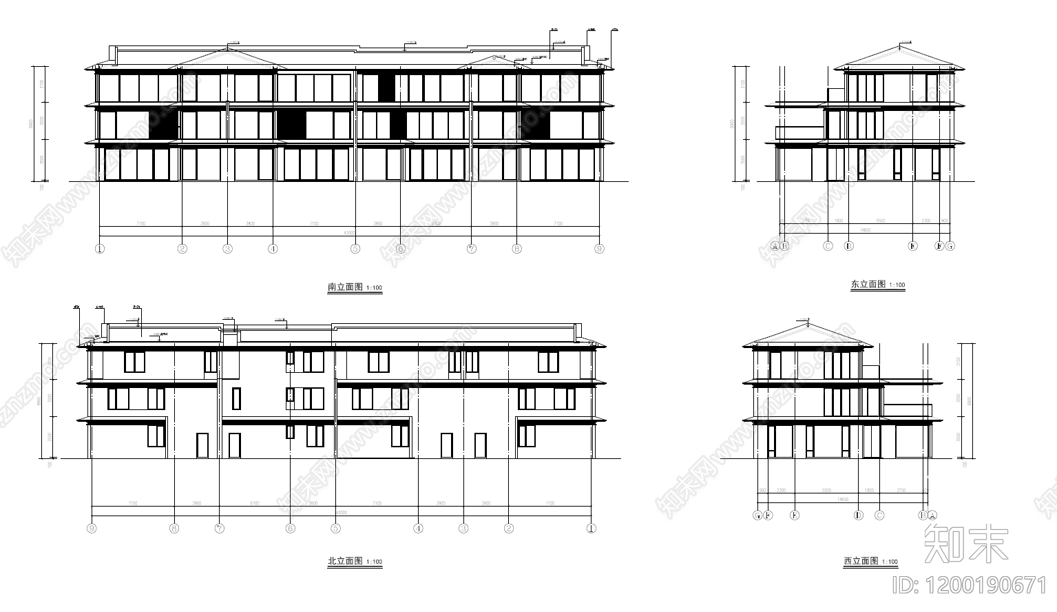 中式别墅建筑施工图下载【ID:1200190671】