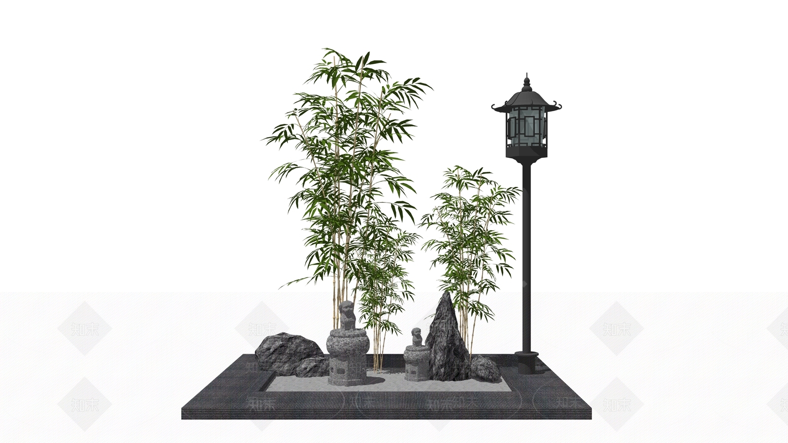 现代新中式庭院小品SU模型下载【ID:1200193414】