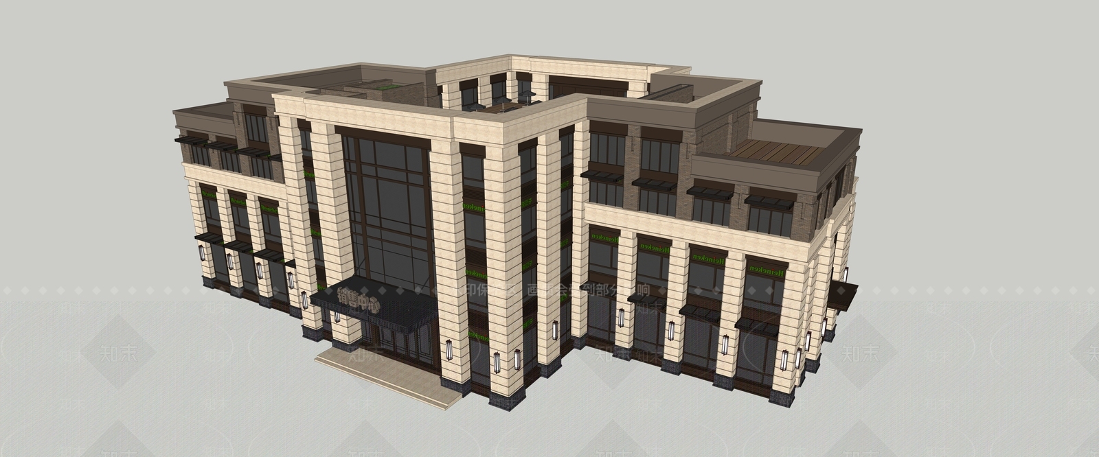 欧式售楼处建筑SU模型下载【ID:1200195953】