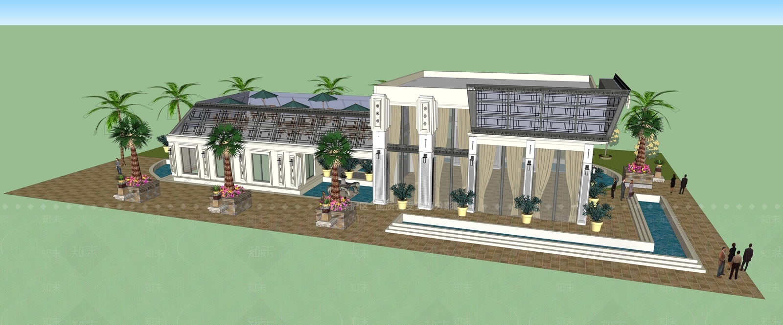 现代售楼处建筑SU模型下载【ID:1200196101】