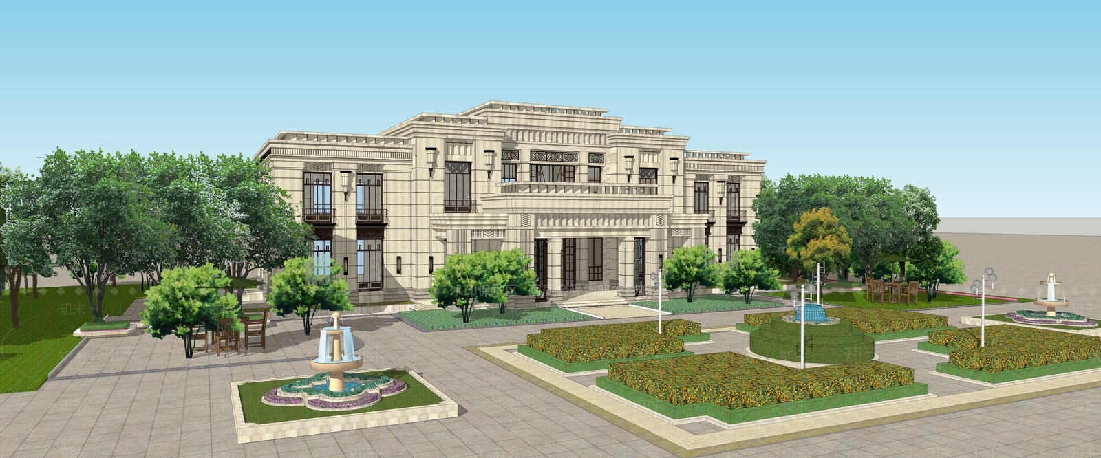 欧式售楼处建筑SU模型下载【ID:1200196660】