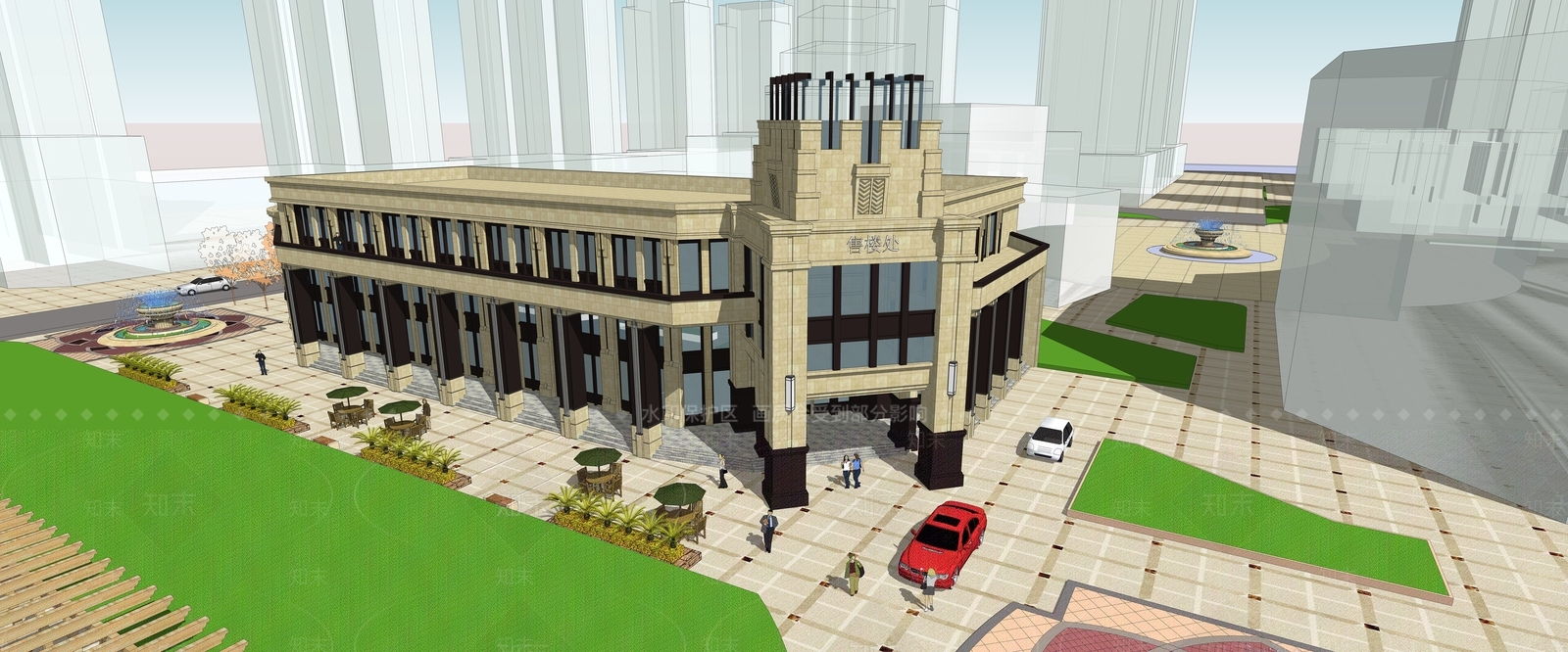 欧式售楼处建筑SU模型下载【ID:1200196676】